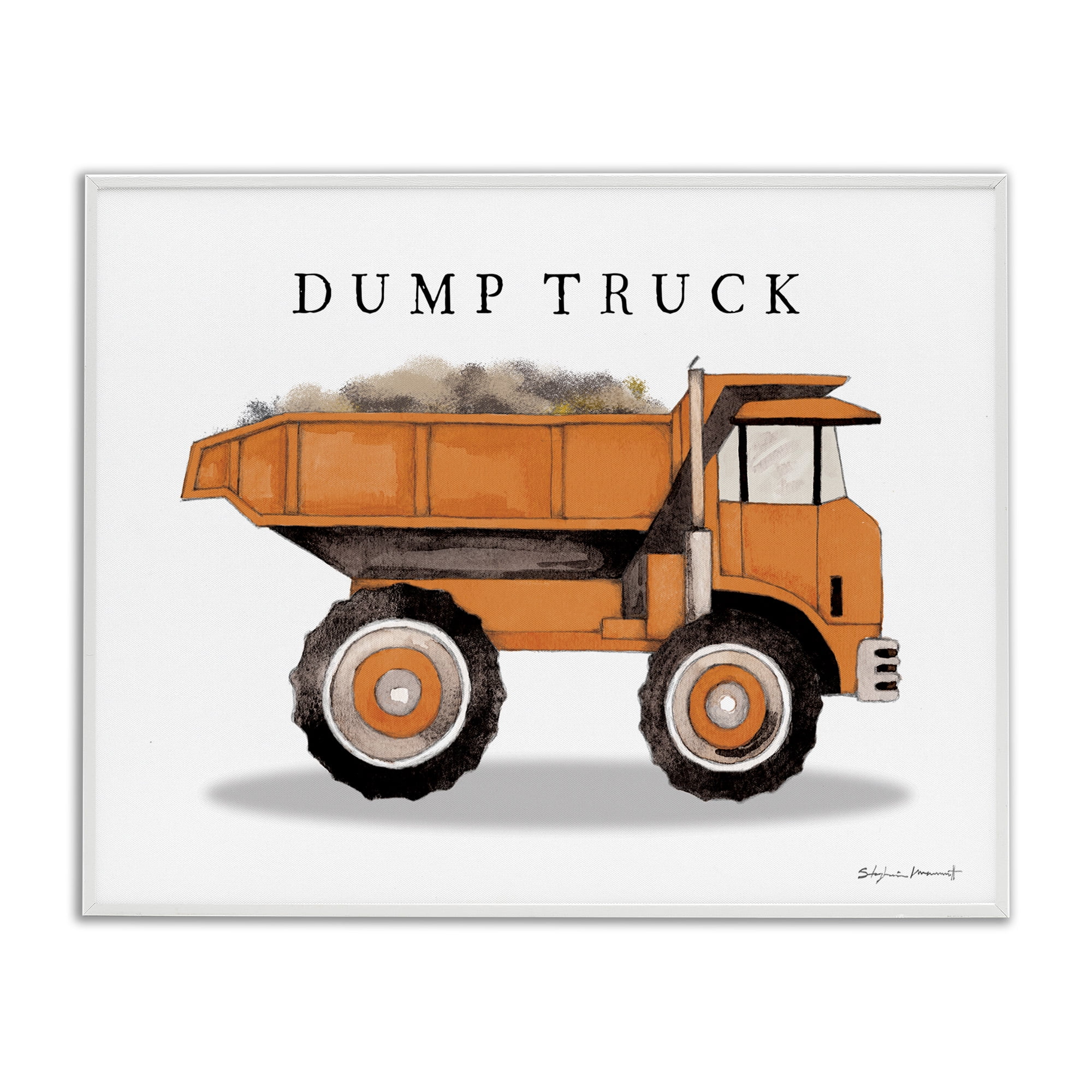 Stupell Industries Orange Dump Truck Construction Art for Kids Painting White Framed Art Print Wall Art, 20 x 16