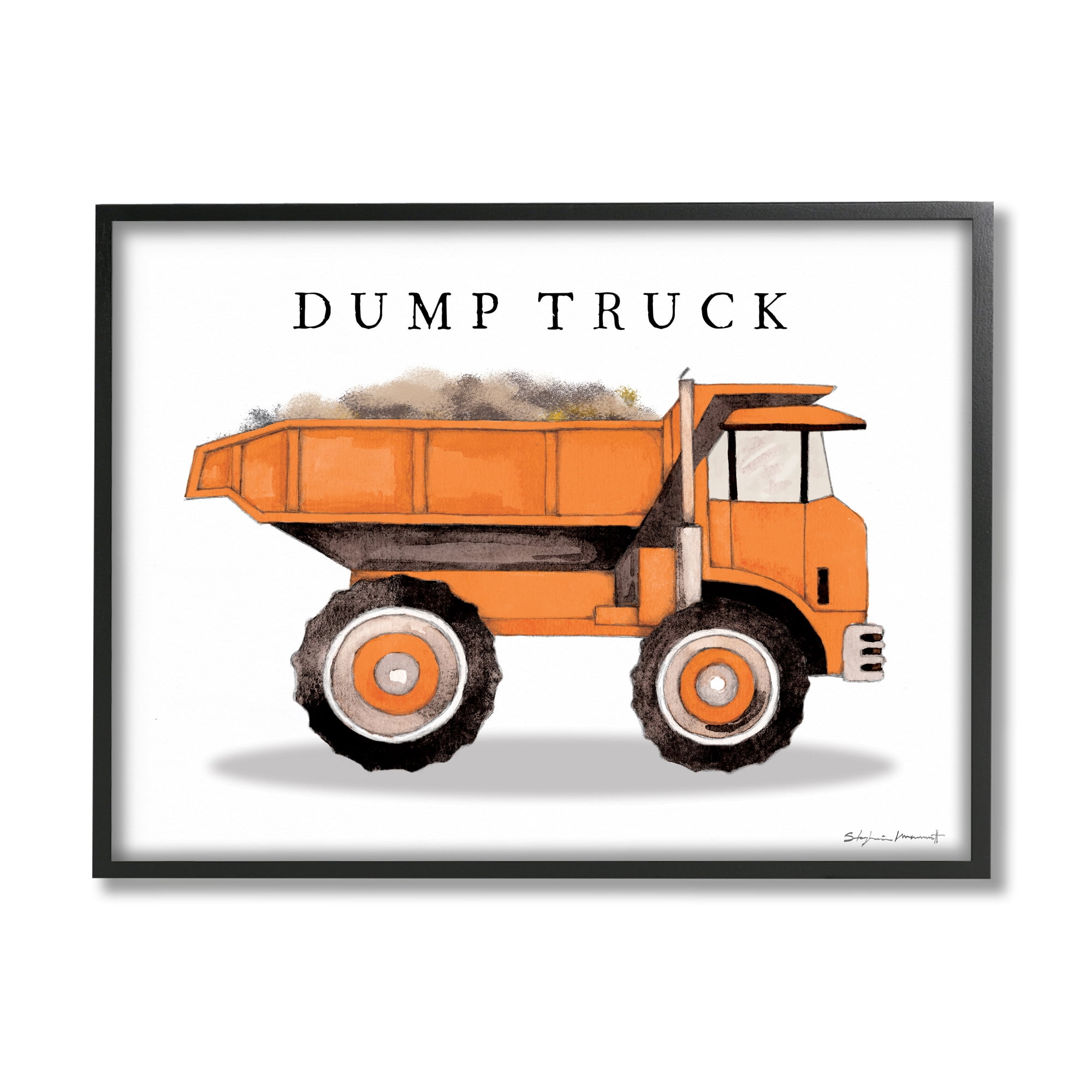 Stupell Industries Orange Dump Truck Traditional Construction Vehicle Transportation Painting Black Framed Art Print Wall Art, 11 x 14