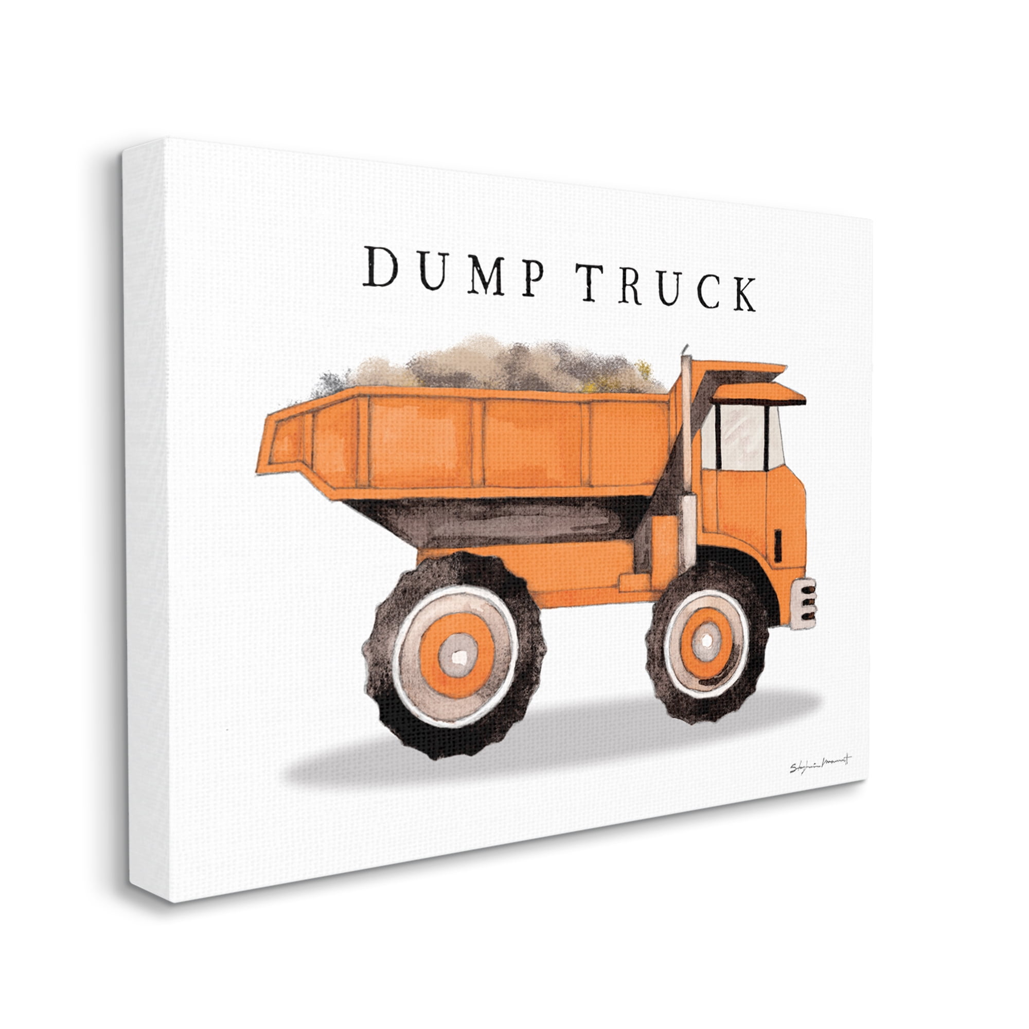 Stupell Industries Orange Dump Truck Traditional Construction Vehicle Transportation Painting Gallery Wrapped Canvas Art Print Wall Art, 24 x 30