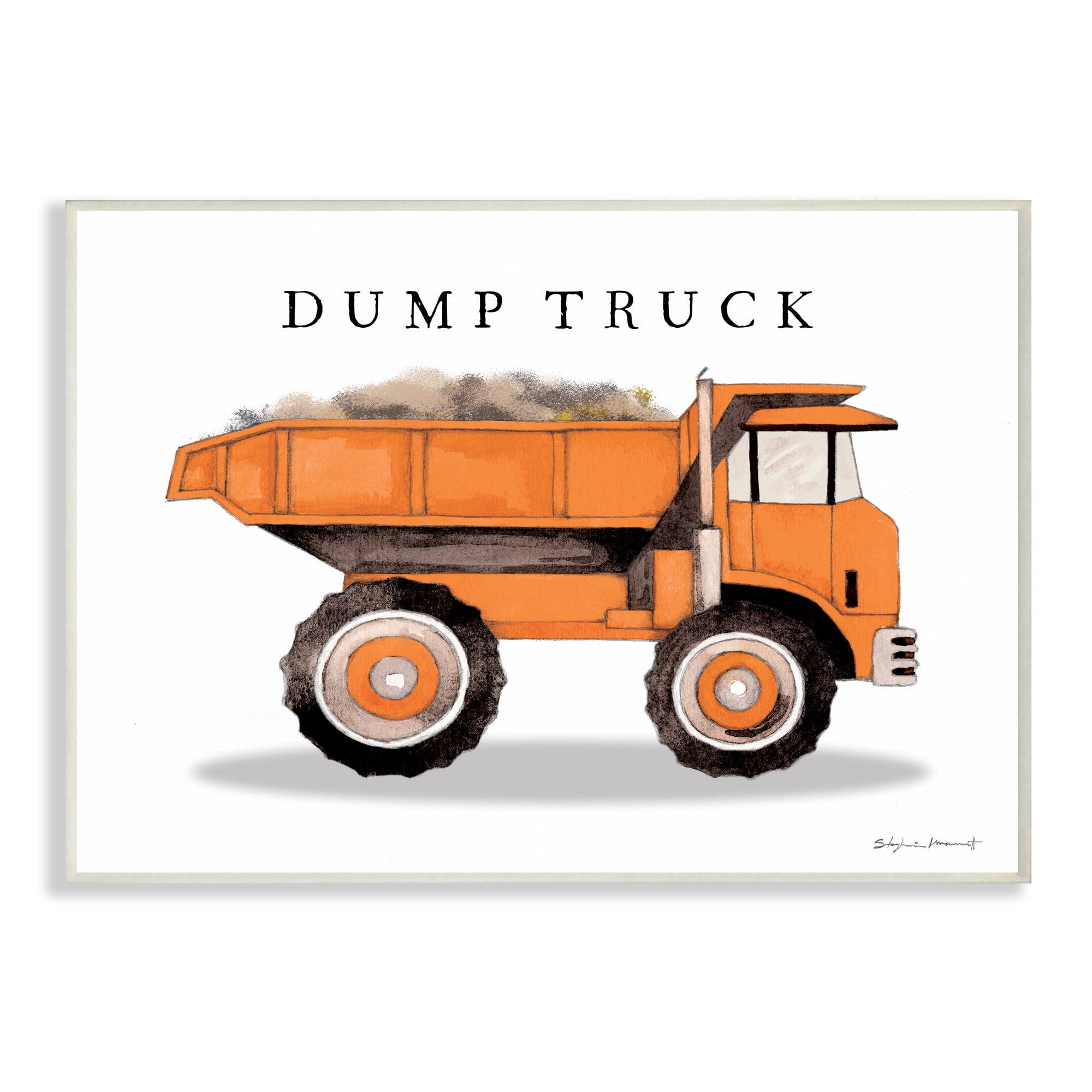 Stupell Industries Orange Dump Truck Traditional Construction Vehicle Transportation Painting Unframed Art Print Wall Art, 13 x 19