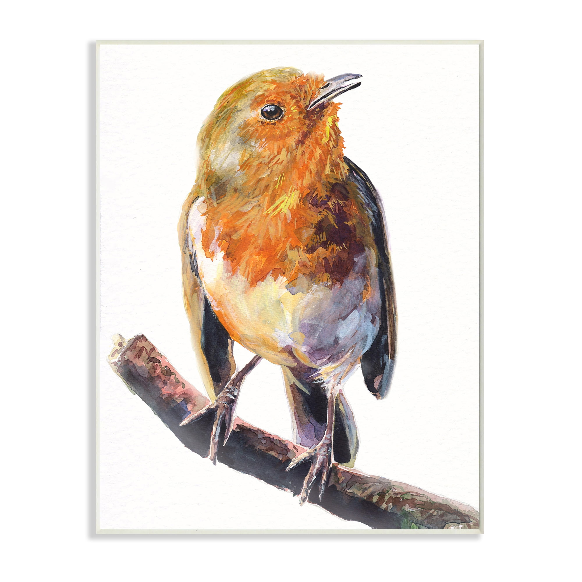 Stupell Industries Orange European Robin Perched Bird Portrait Wall Plaque, 10 x 15, Design by George Dyachenko