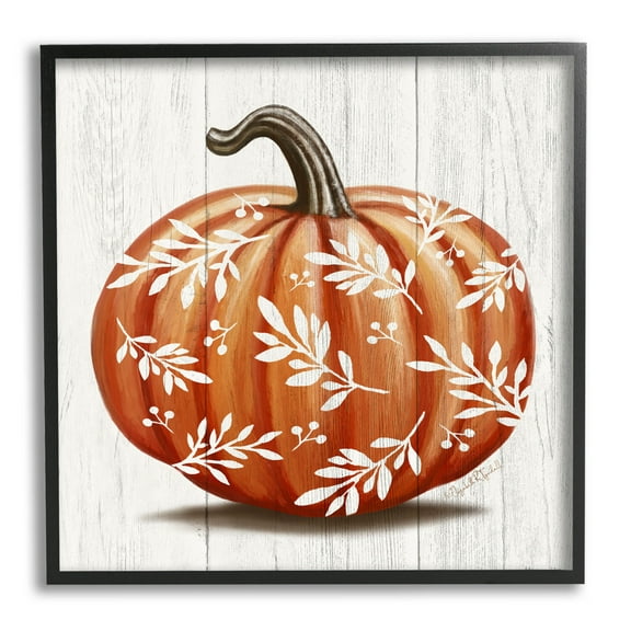 Stupell Industries Orange Fall Botanical Pumpkin Graphic Art Black Framed Art Print Wall Art, Design by Elizabeth Tyndall