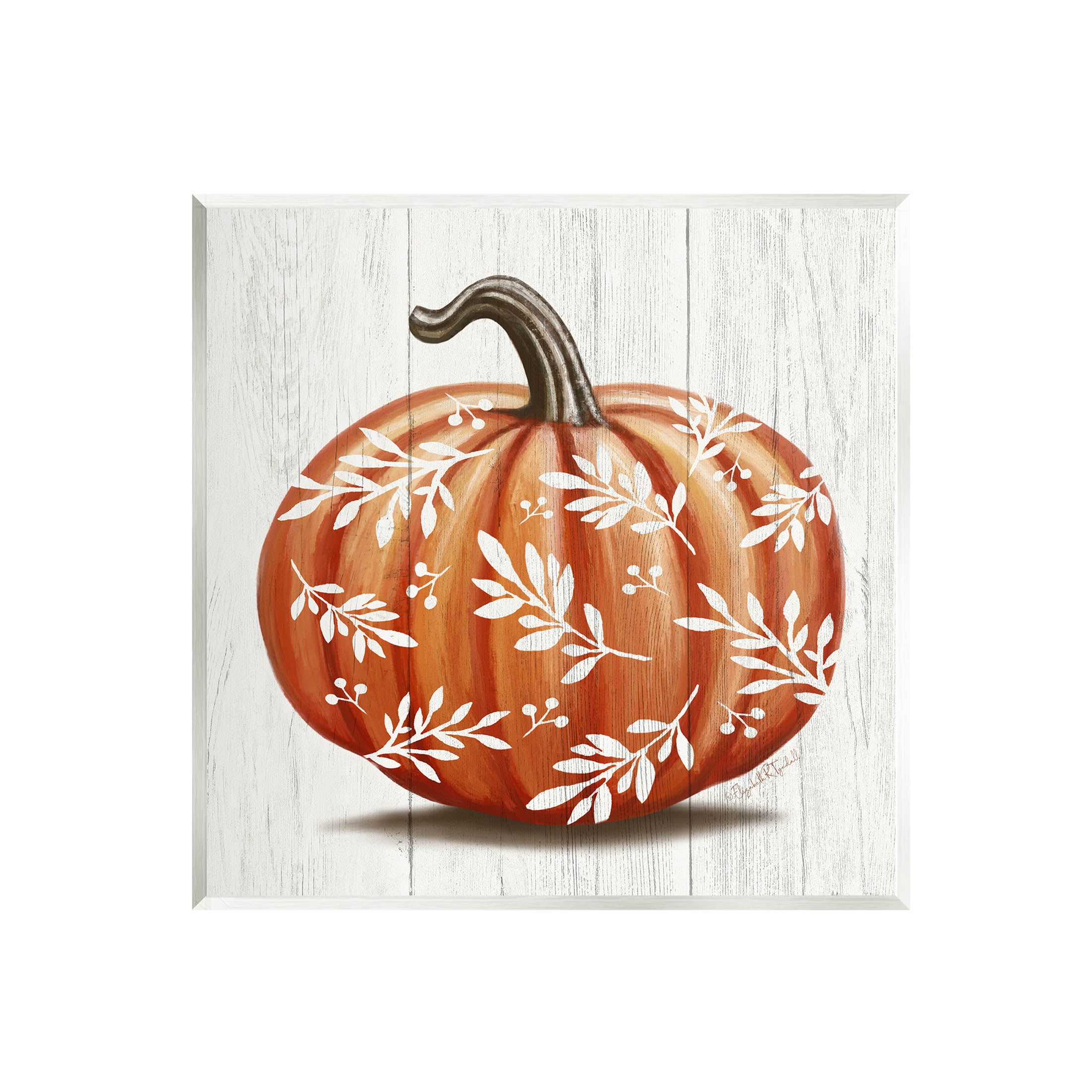 Stupell Industries Orange Fall Botanical Pumpkin Graphic Art Unframed Art Print Wall Art, Design by Elizabeth Tyndall