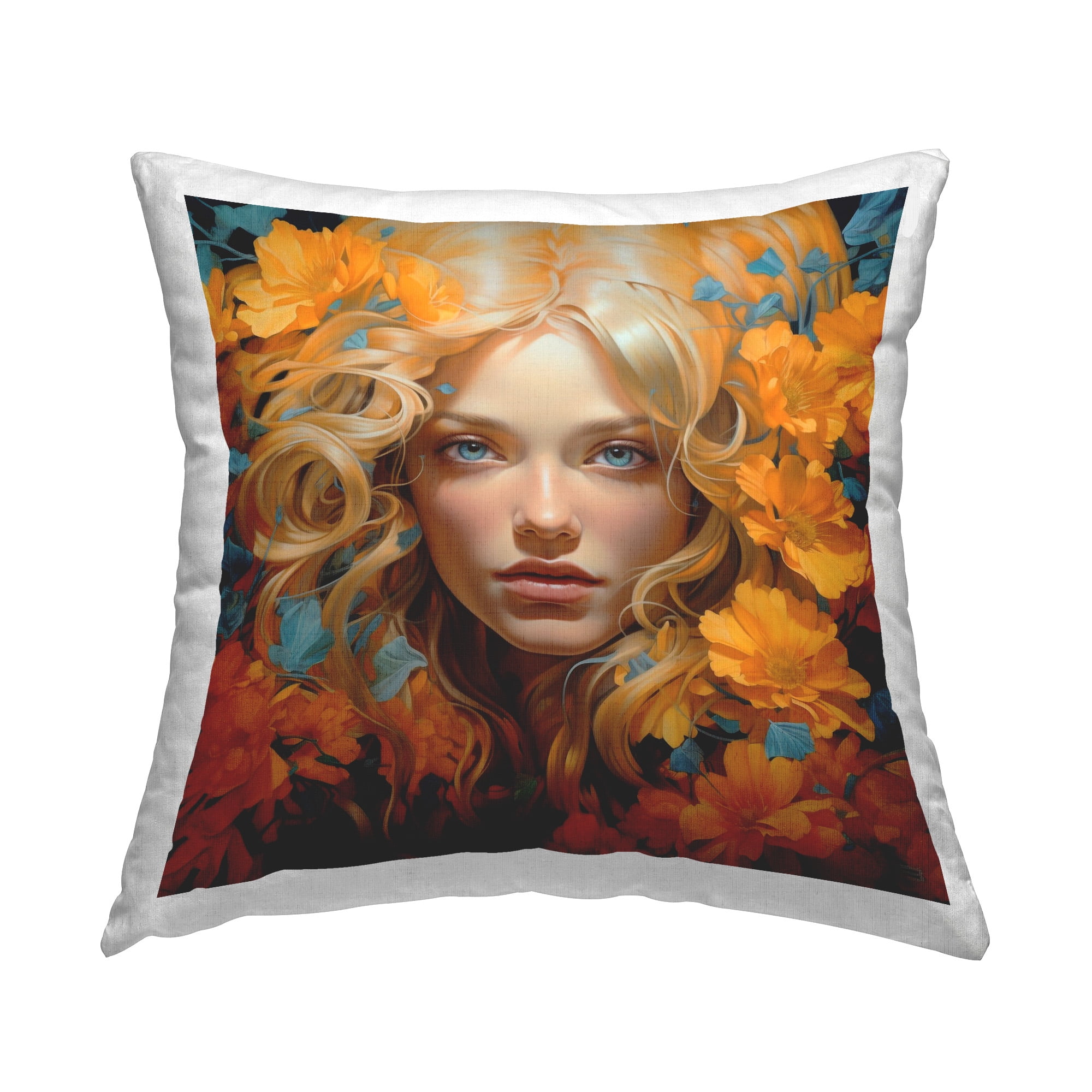 Stupell Industries Orange Floral Girl Decorative Printed Throw Pillow Design by RB