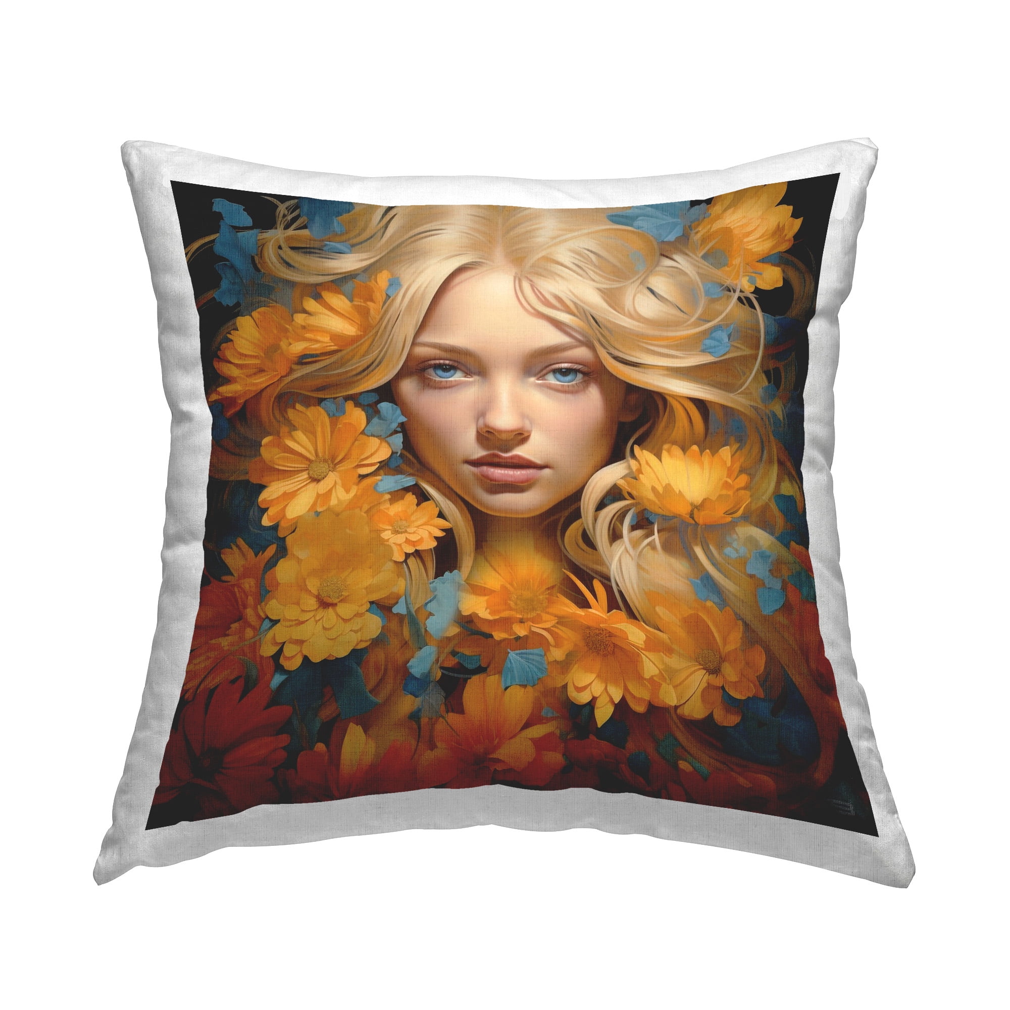 Stupell Industries Orange Floral Portrait Decorative Printed Throw Pillow Design by RB