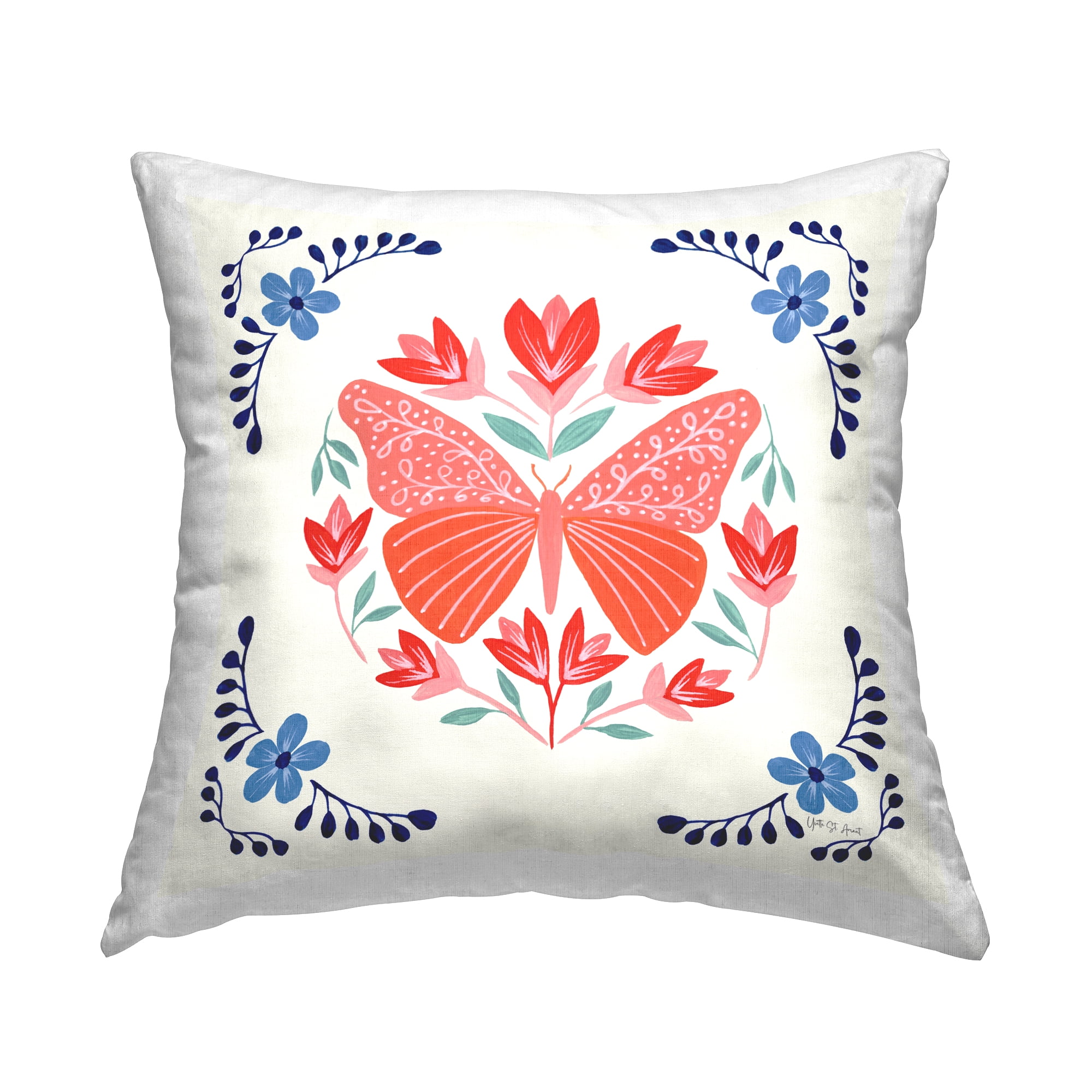 Stupell Industries Orange Folk Butterfly Decorative Printed Throw Pillow Design by Yvette St. Amant.