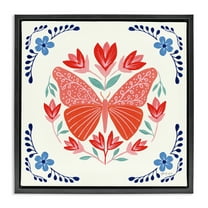 Stupell Industries Orange Folk Butterfly Insects Painting Black Floater Framed Canvas Art Print Wall Art, 18 x 18