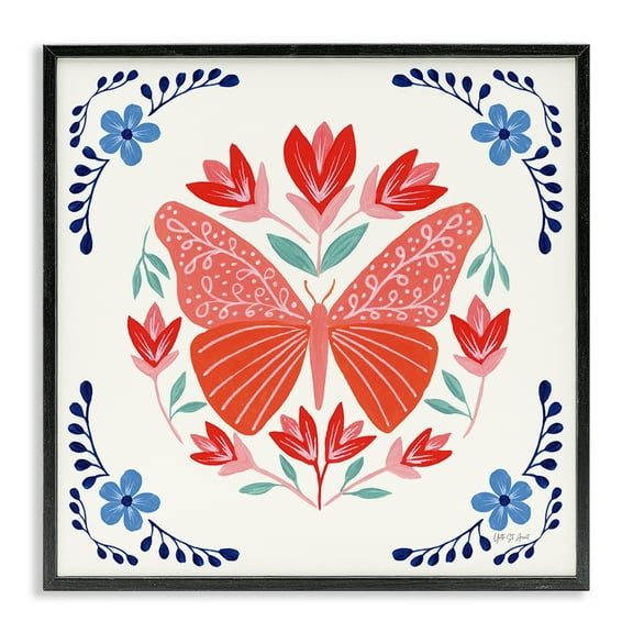 Stupell Industries Orange Folk Butterfly Insects Painting Black Framed Art Print Wall Art, 12 x 12