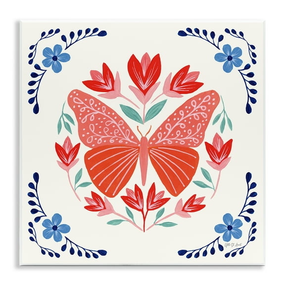 Stupell Industries Orange Folk Butterfly Insects Painting Unframed Art Print Wall Art, 12 x 12