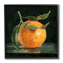 Stupell Industries Orange Fruit with Stem Still-Life Pop on Black Black Framed by Emma Caroline
