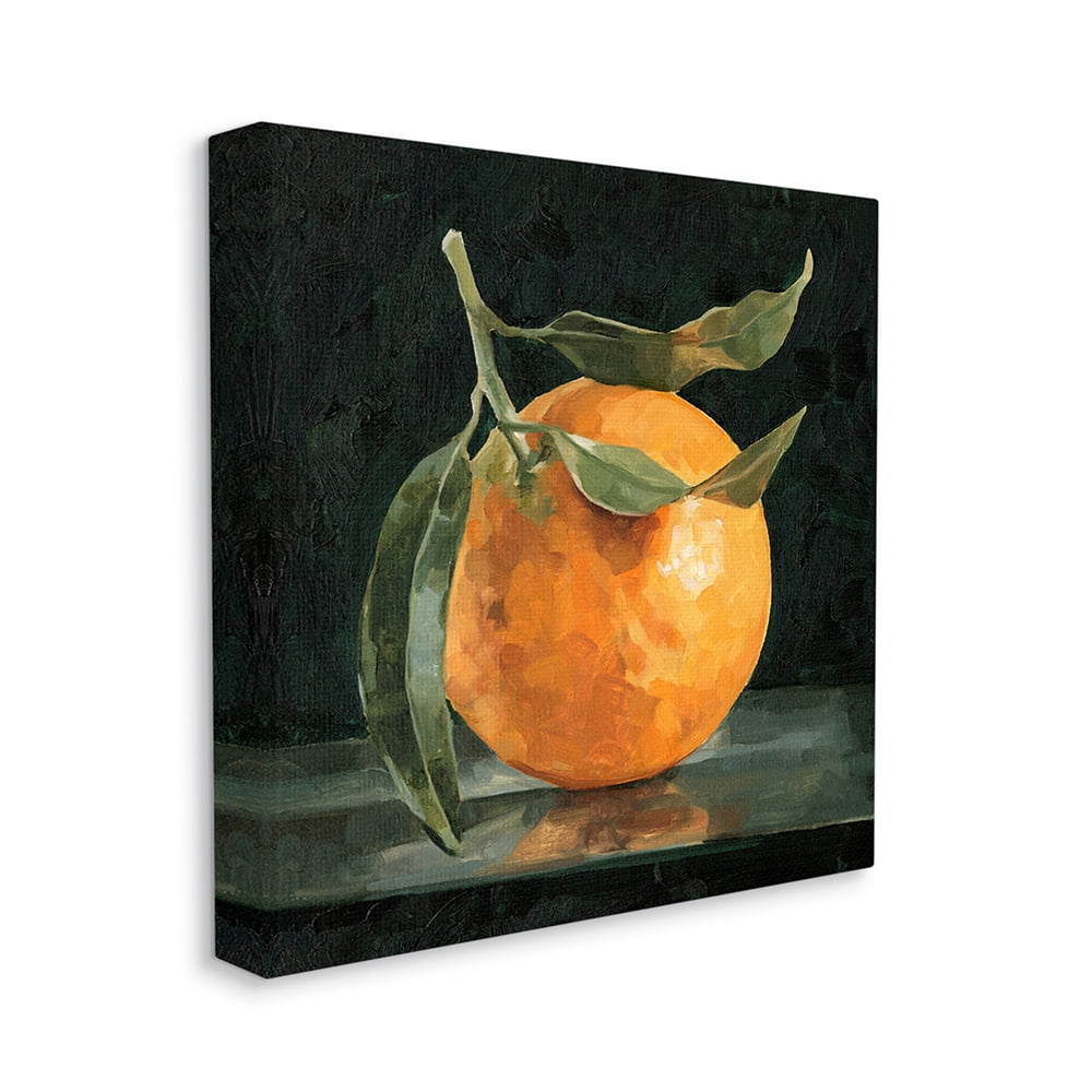 Stupell Industries Orange Fruit with Stem Still-Life Pop on Black Canvas Wall Art by Emma Caroline