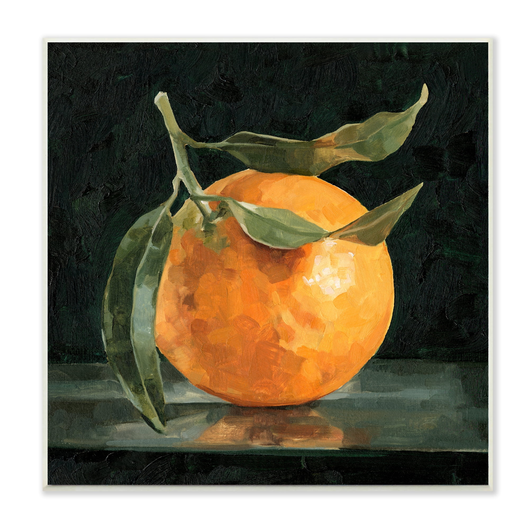 Stupell Industries Orange Fruit with Stem Still-Life Pop on Black Wall Plaque by Emma Caroline