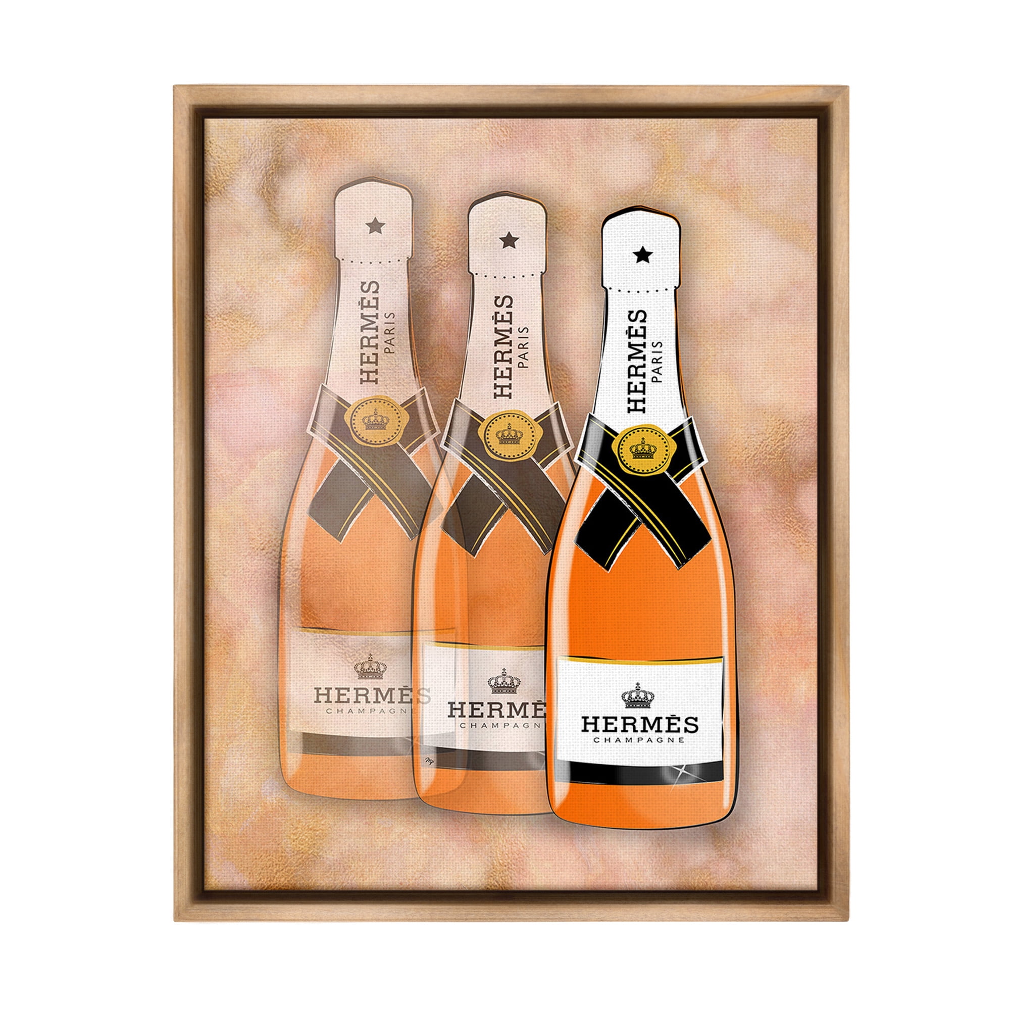 Stupell Industries Orange Glam Champagne Food & Beverage Painting Brown Floater Framed Canvas Art Print Wall Art, 25 x 31