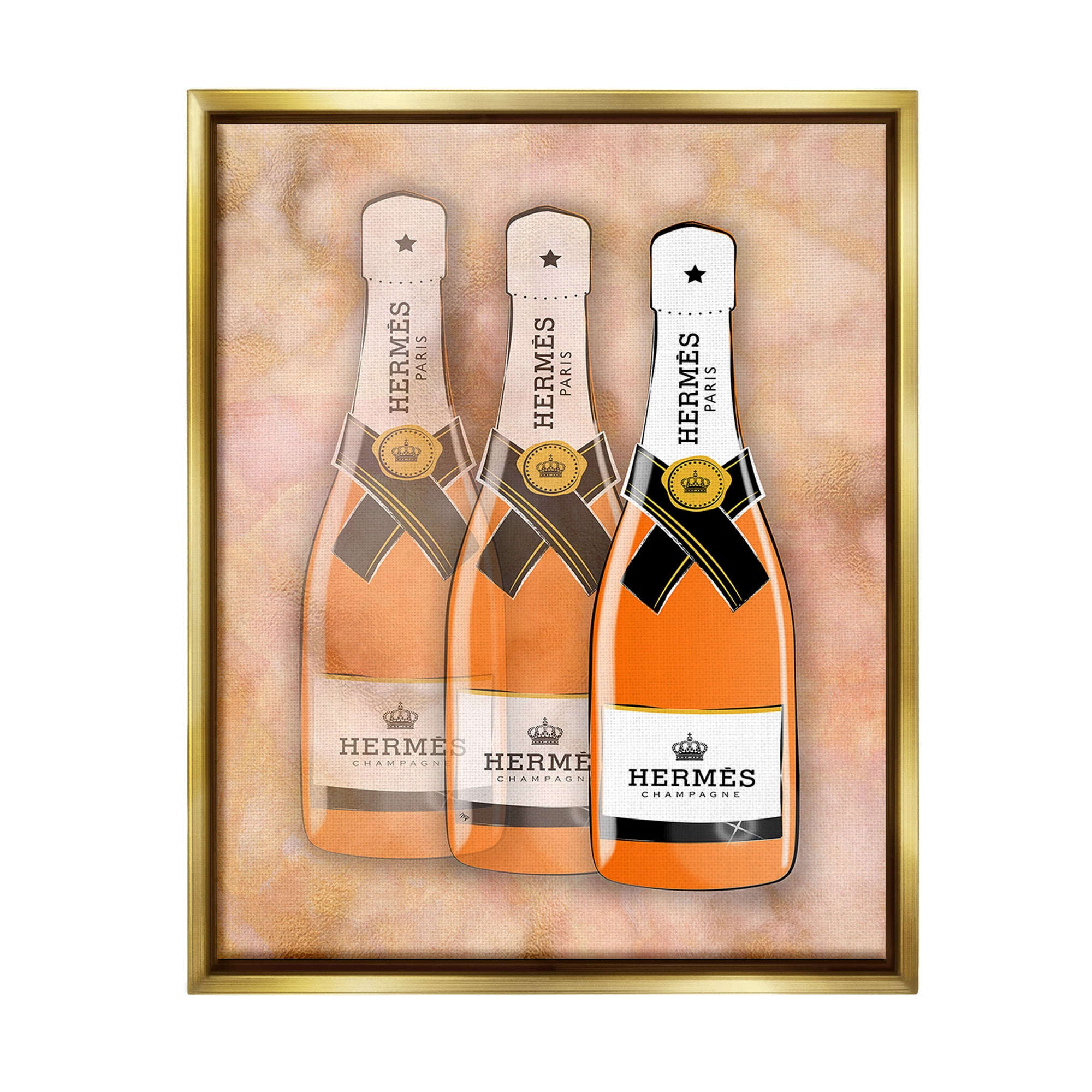 Stupell Industries Orange Glam Champagne Food & Beverage Painting Gold Floater Framed Canvas Art Print Wall Art, 25 x 31