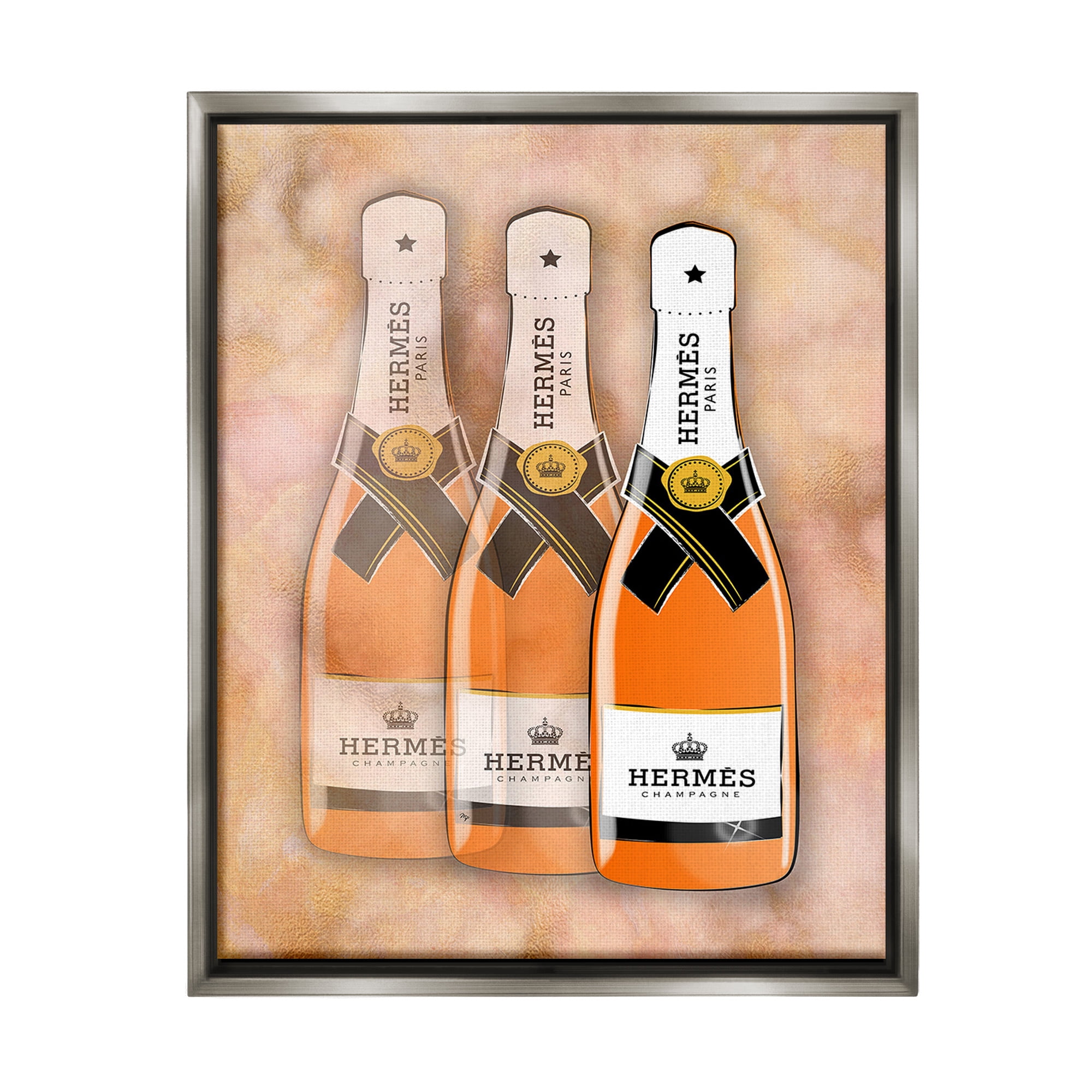Stupell Industries Orange Glam Champagne Food & Beverage Painting Gray Floater Framed Canvas Art Print Wall Art, 25 x 31