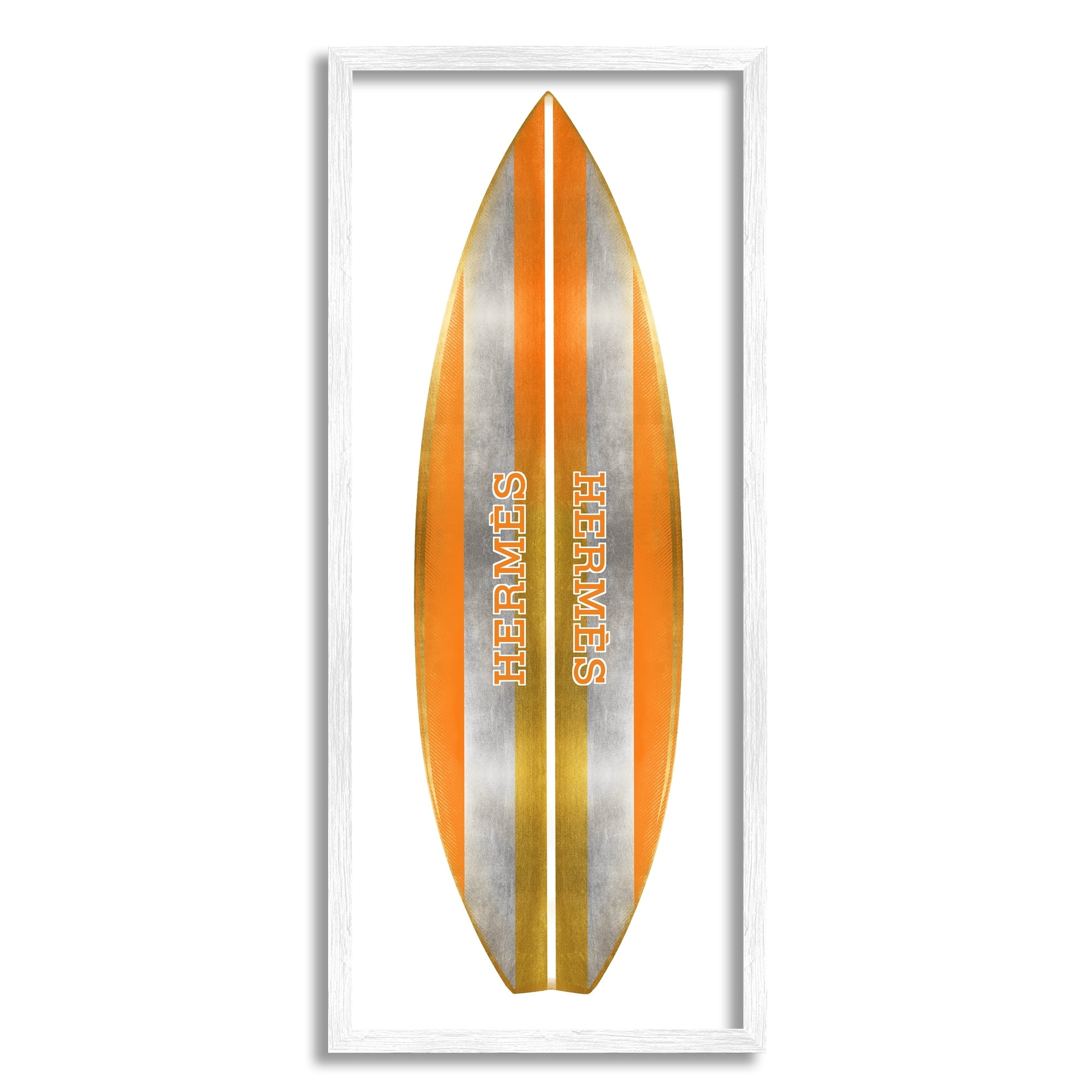 Stupell Industries Orange Glam Stripes Chic Designer Logo Surfboard Framed Wall Art, 13 x 30, Design by Madeline Blake
