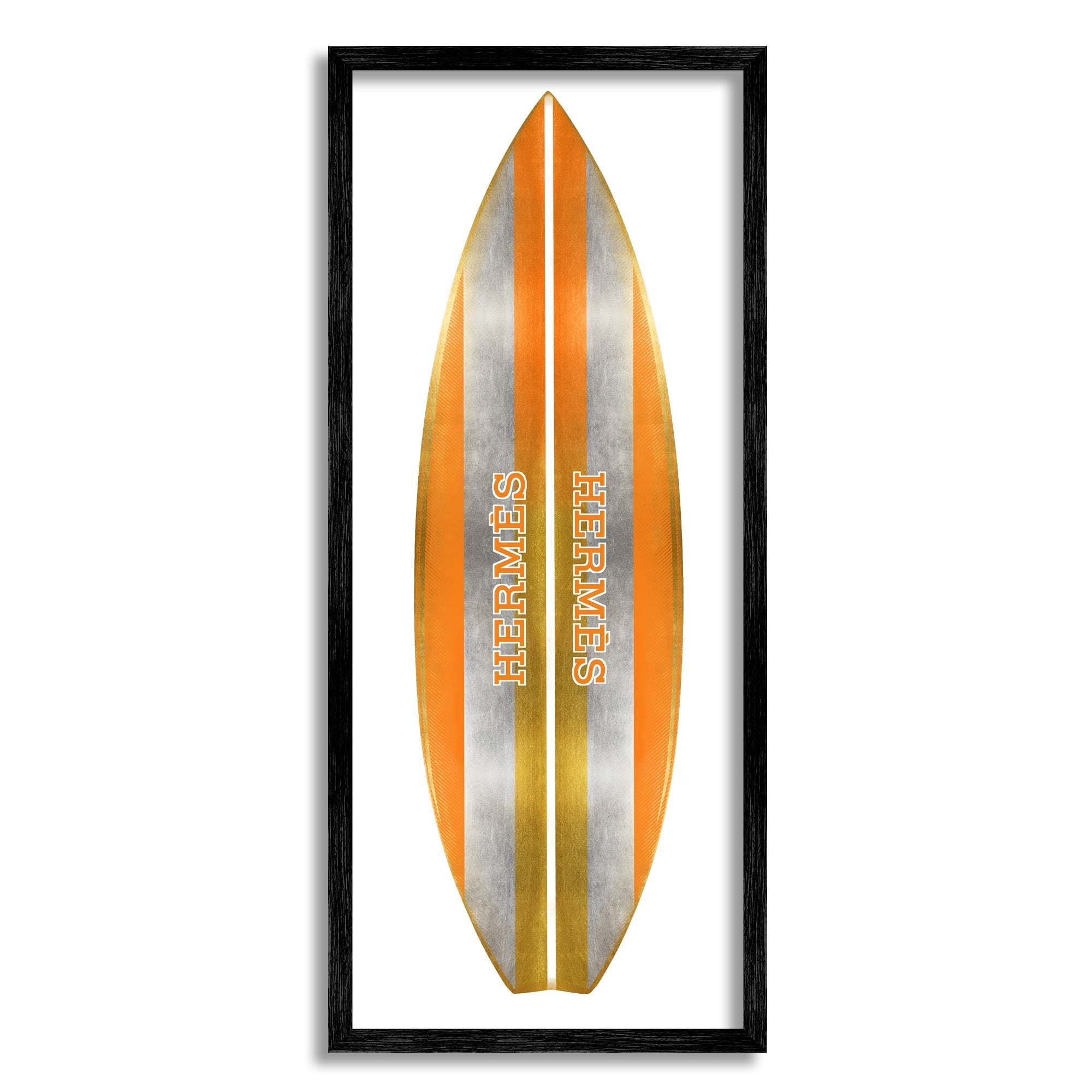 Stupell Industries Orange Glam Stripes Chic Designer Logo Surfboard Framed Wall Art, 13 x 30, Design by Madeline Blake