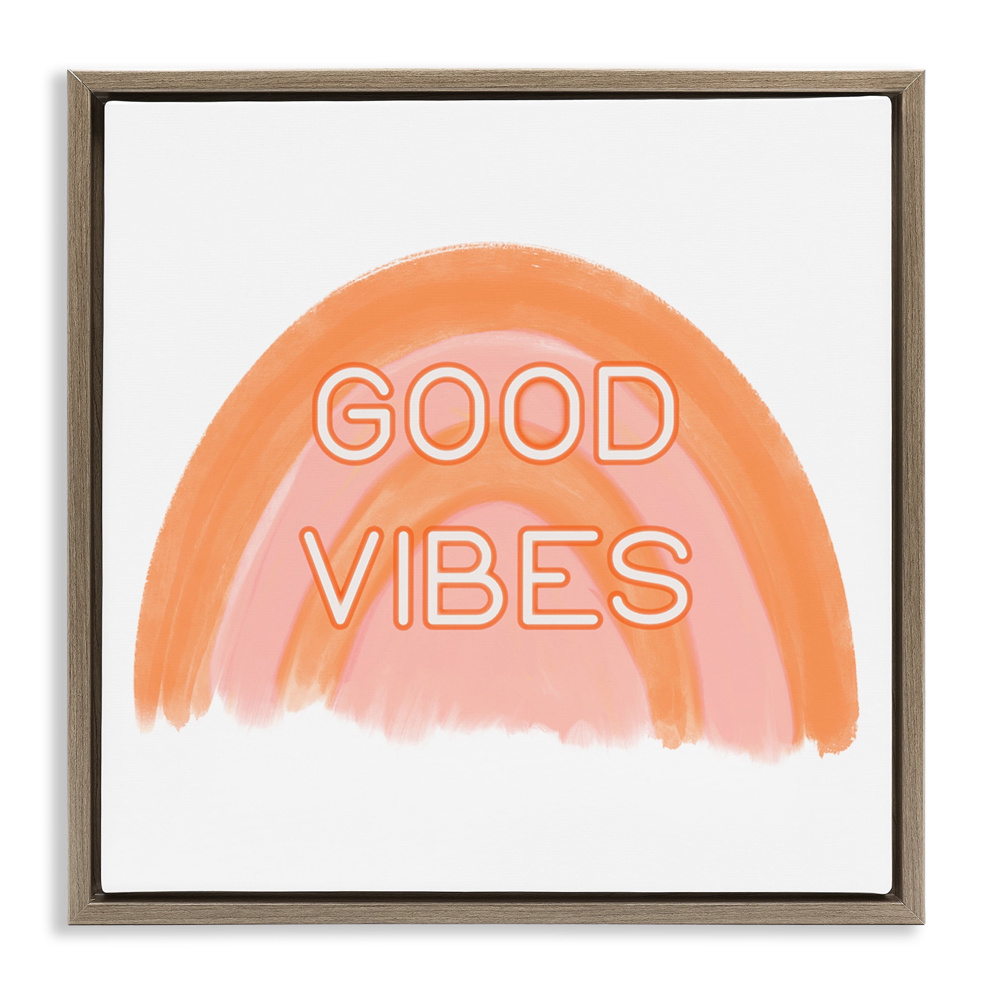 Stupell Industries Orange Good Vibes Text & Numbers Painting Brown Floater Framed Canvas Art Print Wall Art, 18 x 18
