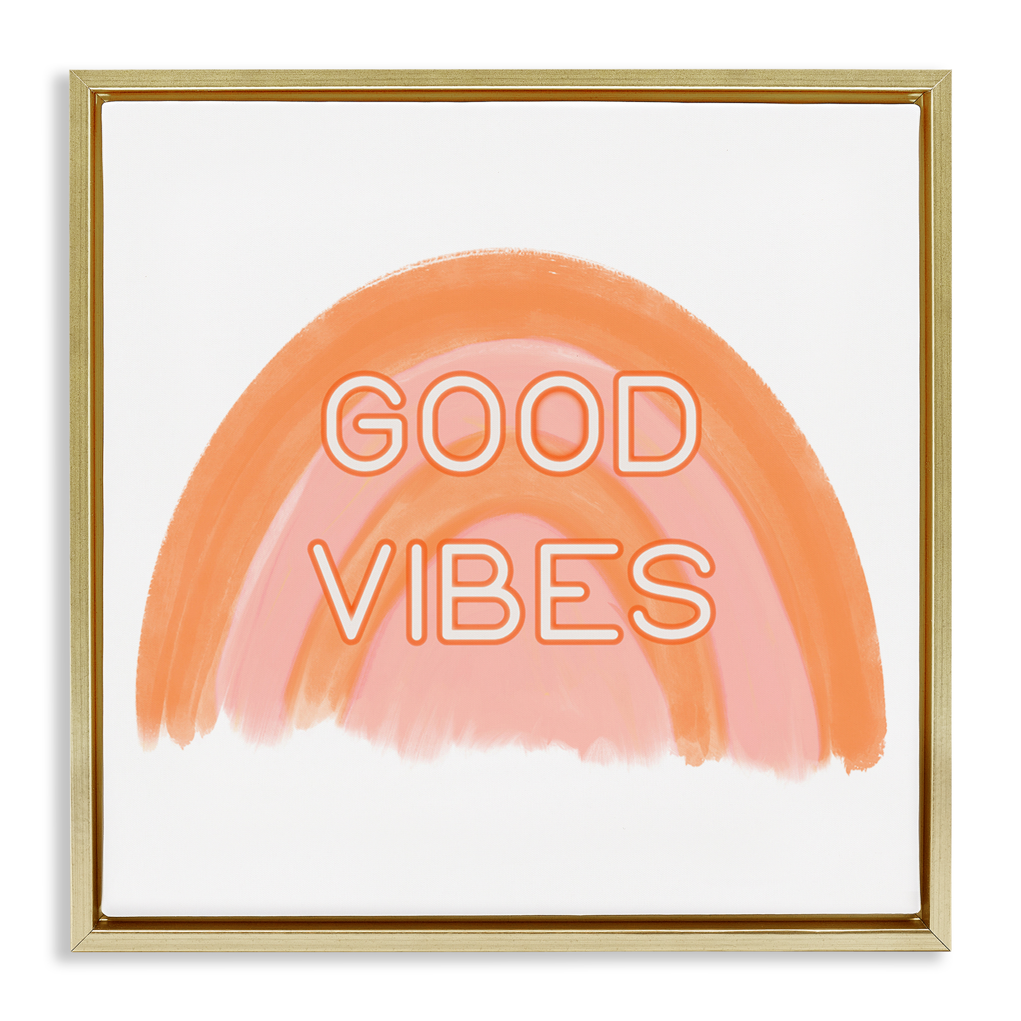 Stupell Industries Orange Good Vibes Text & Numbers Painting Gold Floater Framed Canvas Art Print Wall Art, 18 x 18