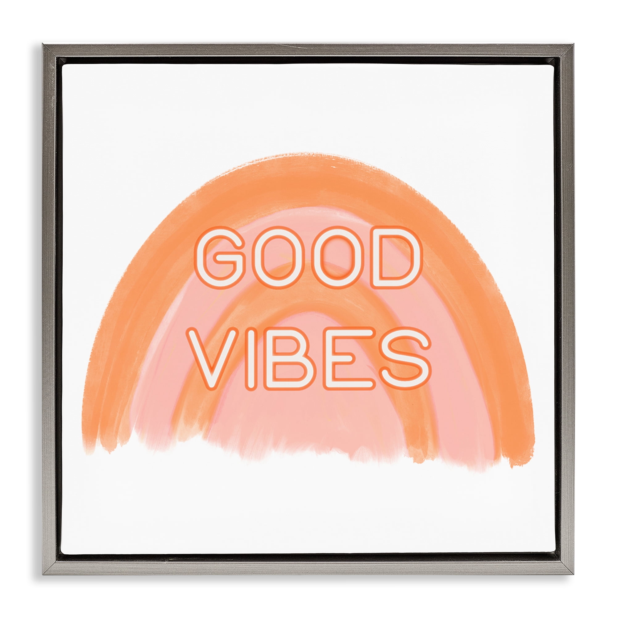 Stupell Industries Orange Good Vibes Text & Numbers Painting Gray Floater Framed Canvas Art Print Wall Art, 25 x 25