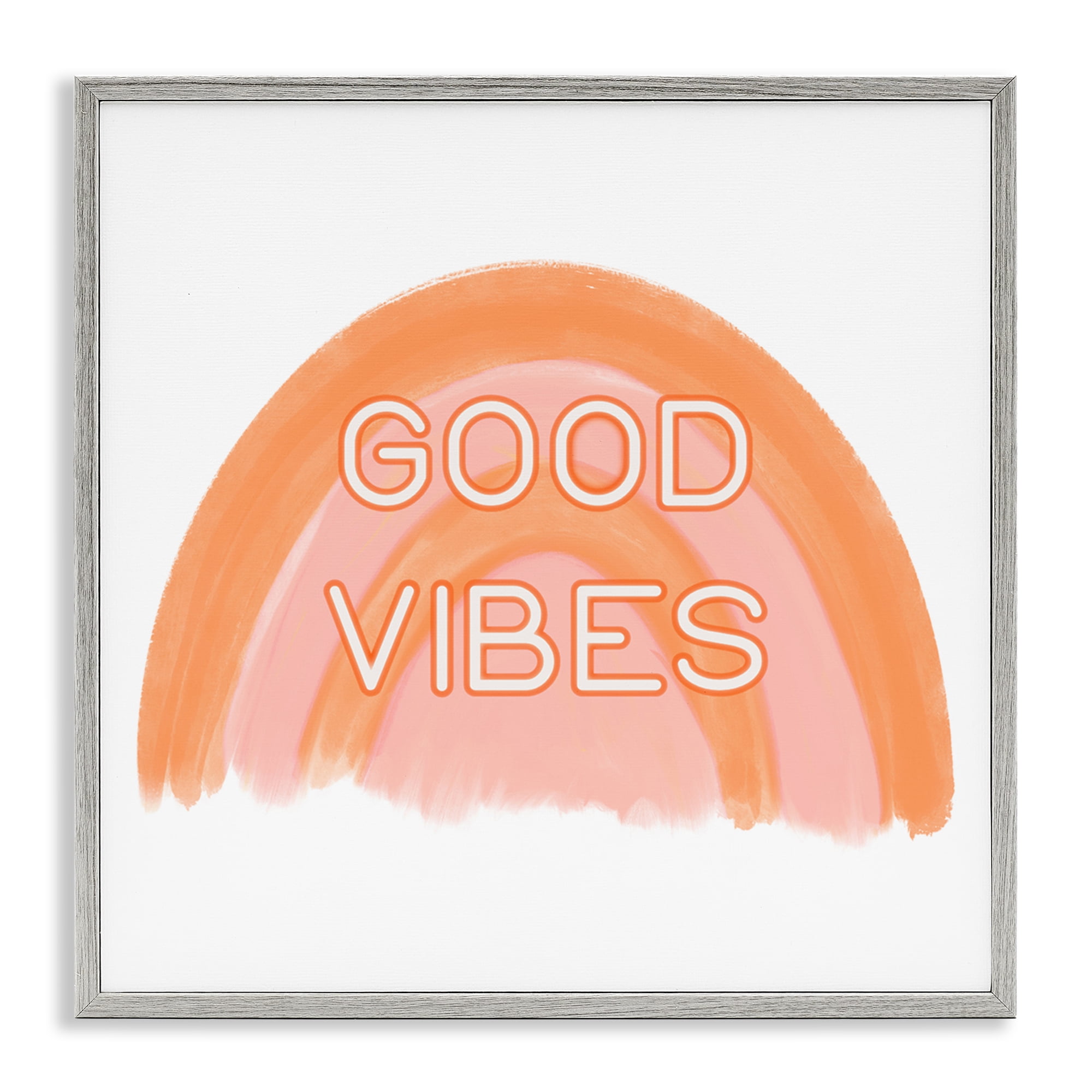 Stupell Industries Orange Good Vibes Text & Numbers Painting Gray Framed Art Print Wall Art, 12 x 12