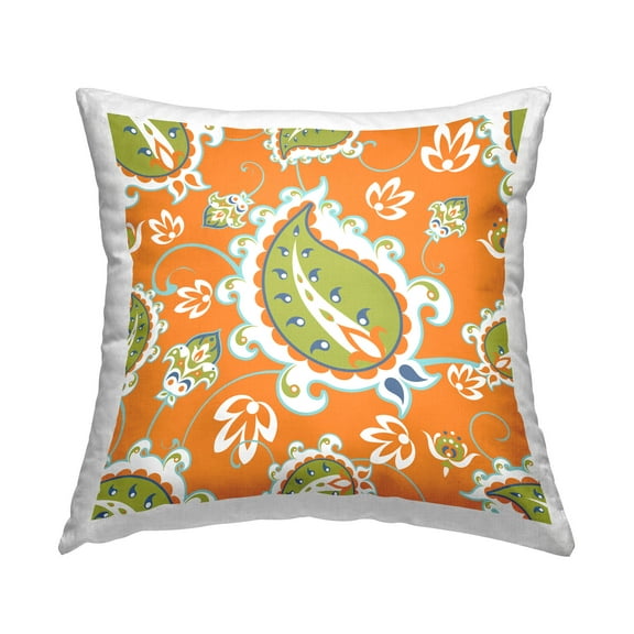 Stupell Industries Orange Green Paisley Shapes Printed Throw Pillow Design by George Tygert