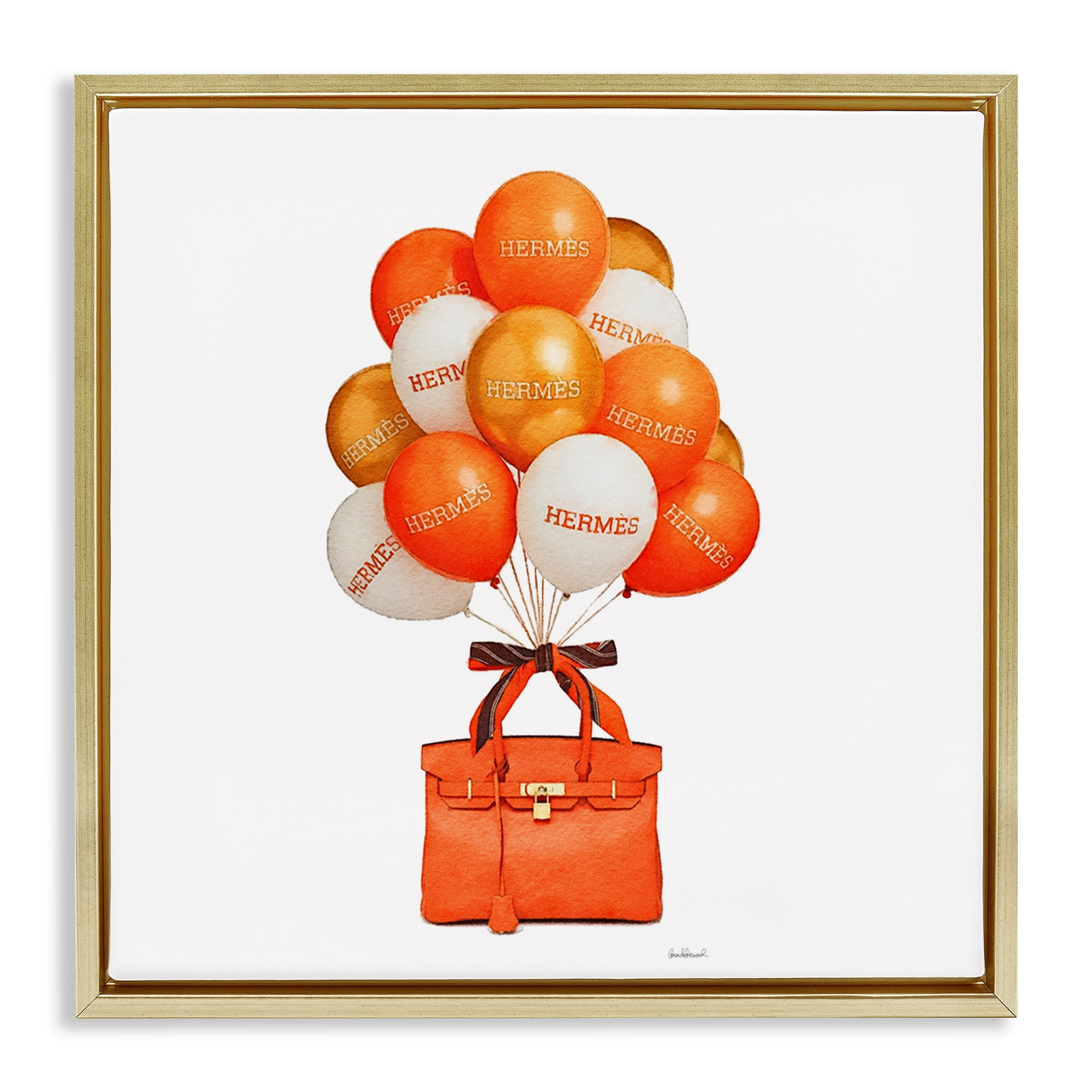 Stupell Industries Orange Handbag & Balloons Gold Framed Floater Canvas Wall Art, design by Amanda Greenwood