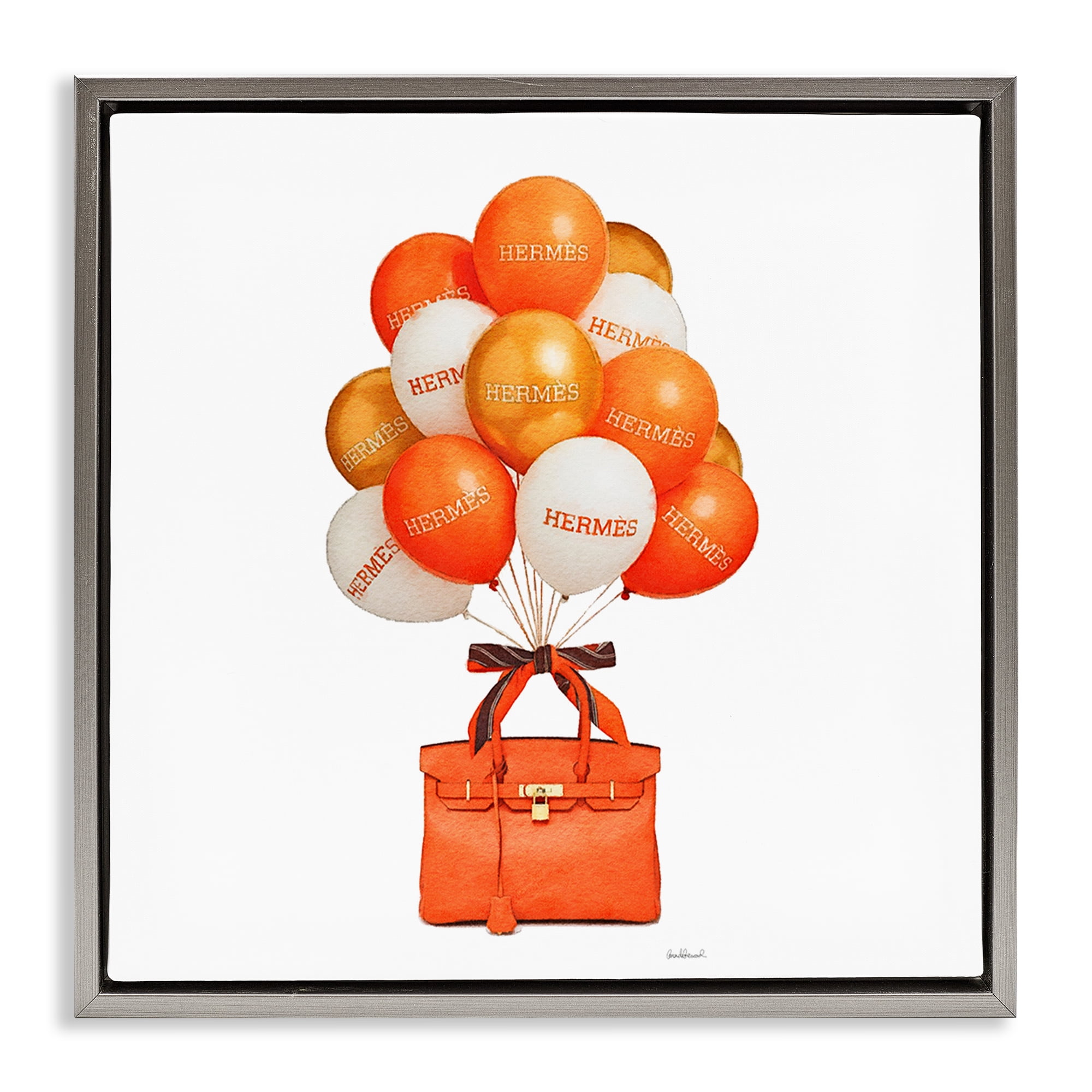 Stupell Industries Orange Handbag & Balloons Gray Framed Floater Canvas Wall Art, design by Amanda Greenwood