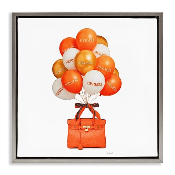 Stupell Industries Contemporary Orange Handbag & Balloons Gray Floating Frame Canvas Art, 18 x 18, by Amanda Greenwood
