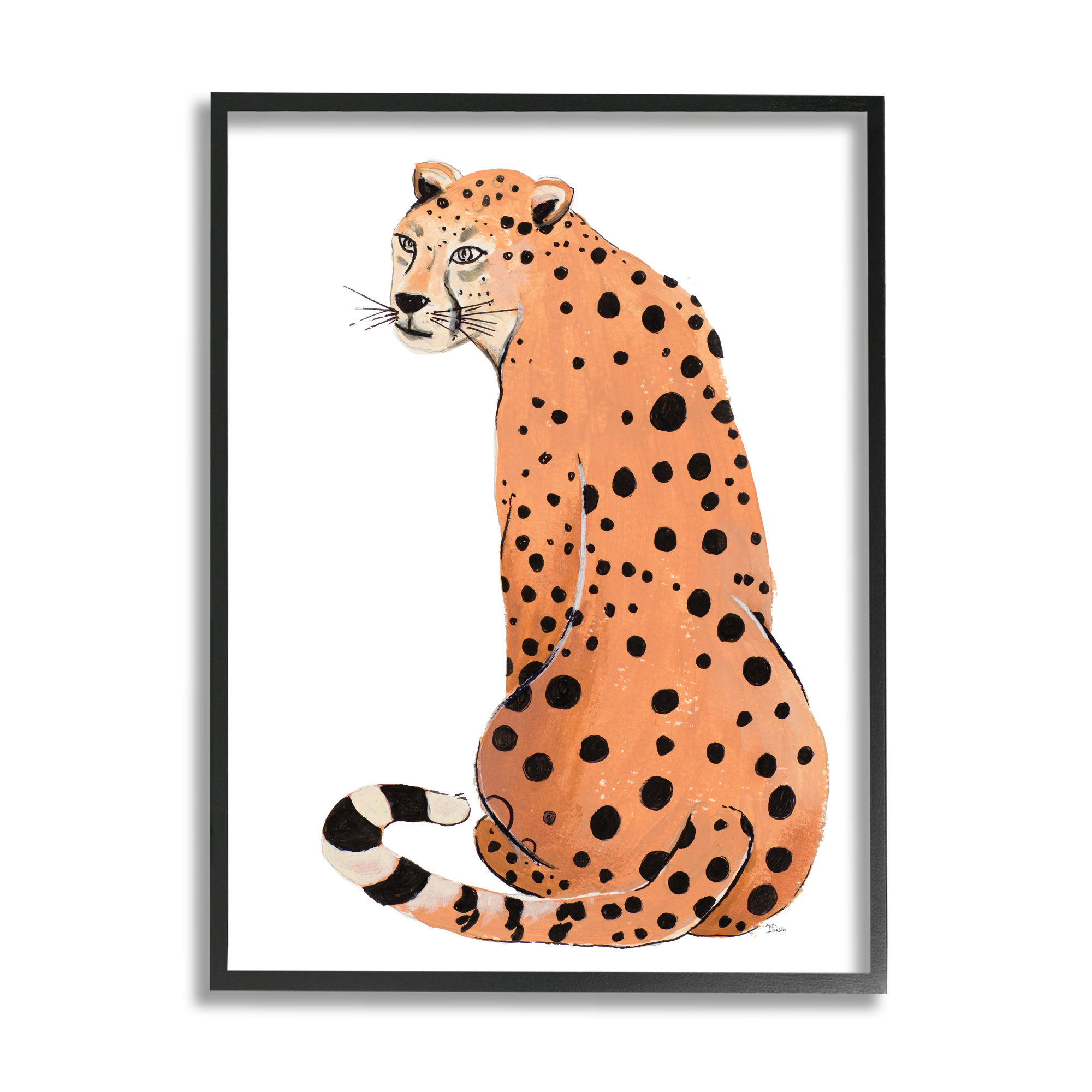 Stupell Industries Orange Jungle Cat Bold Spots Safari Animal Graphic Art Black Framed Art Print Wall Art, 24x30, by Patricia Pinto