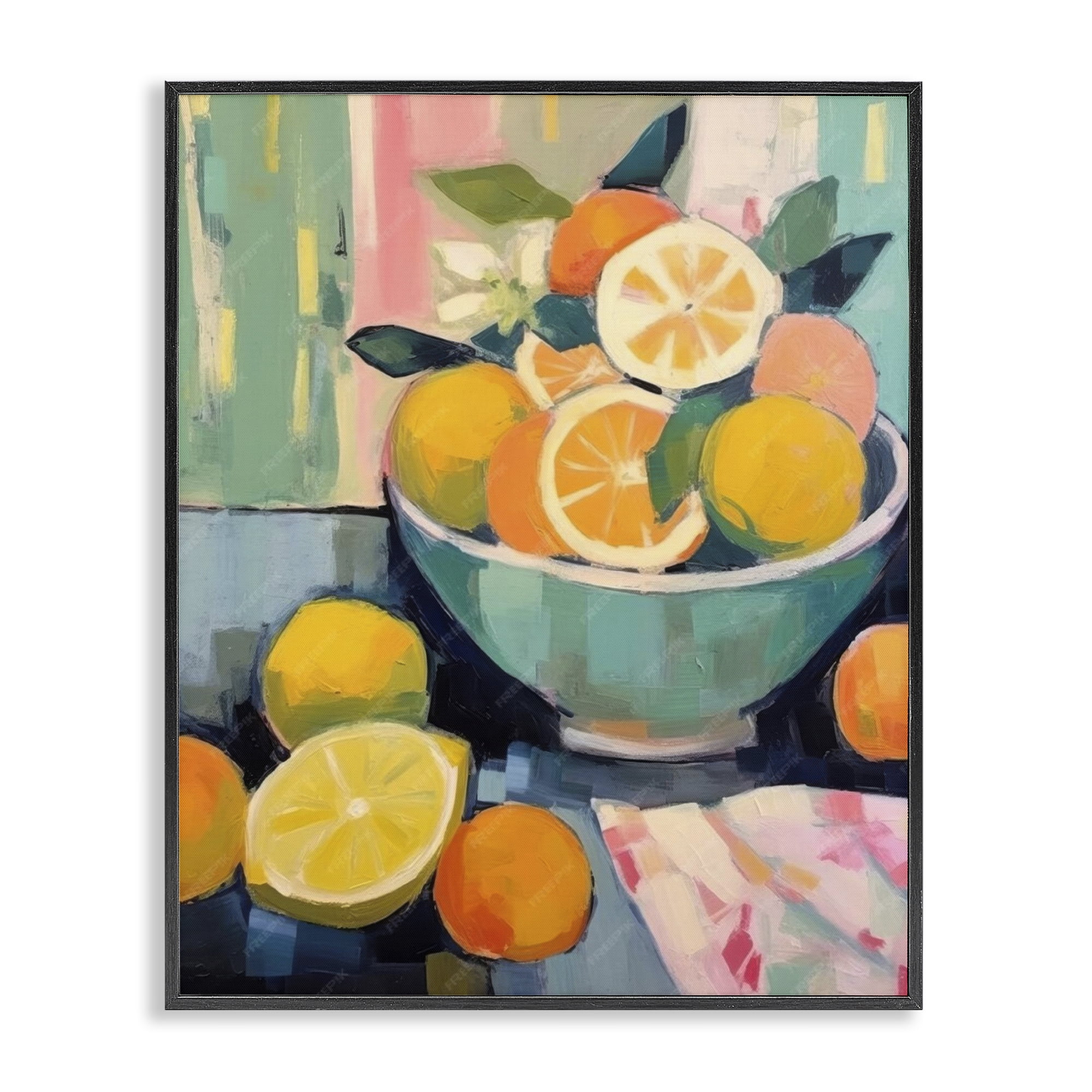 Stupell Industries Orange & Lemon Bowl Food & Beverage Painting Black Framed Art Print Wall Art, 24 x 30