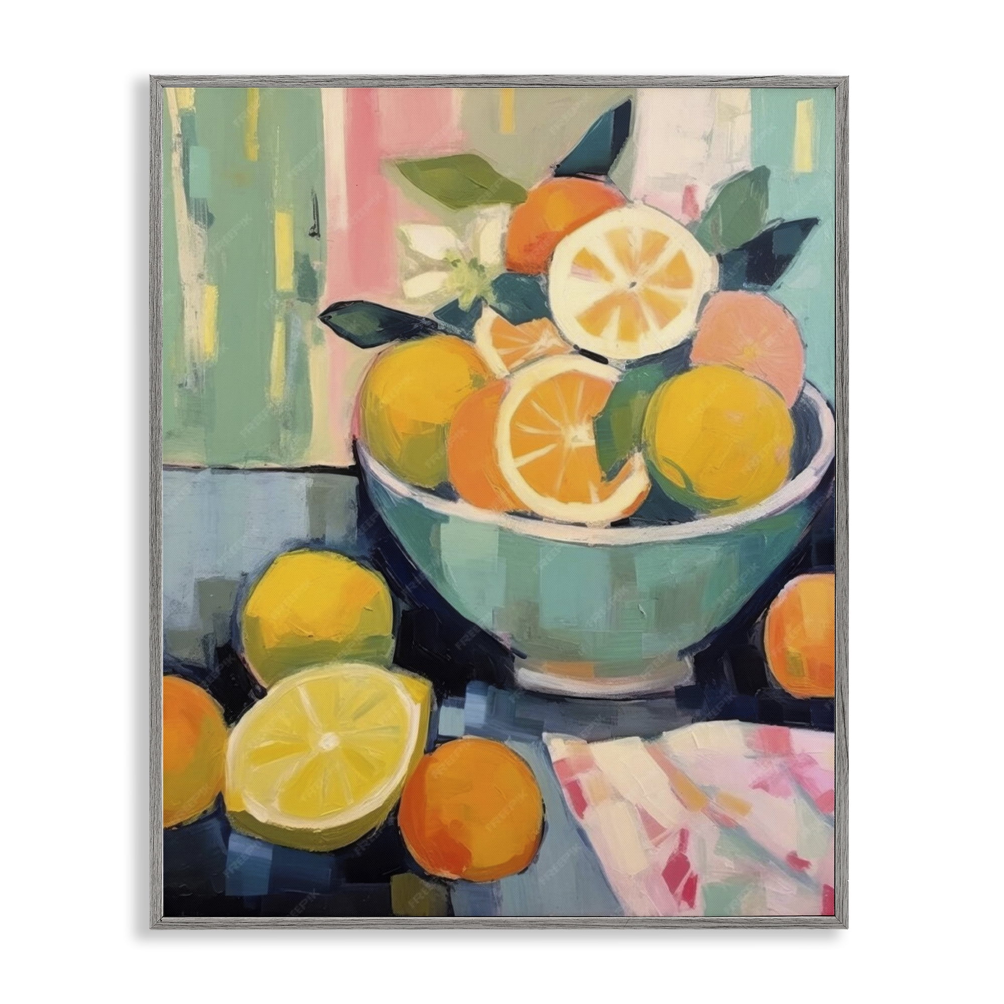 Stupell Industries Orange & Lemon Bowl Food & Beverage Painting Gray Framed Art Print Wall Art, 16 x 20