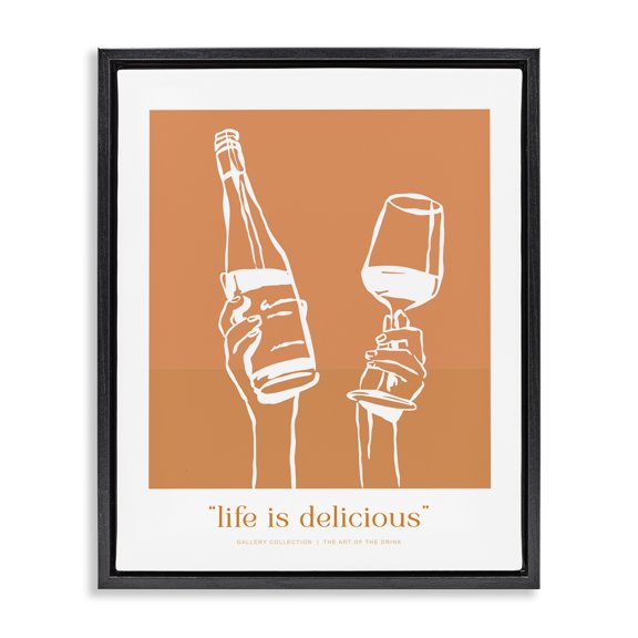 Stupell Industries Orange Life Is Delicious Black Framed Floater Canvas Wall Art design by Lettered and Lined, 31 x 25