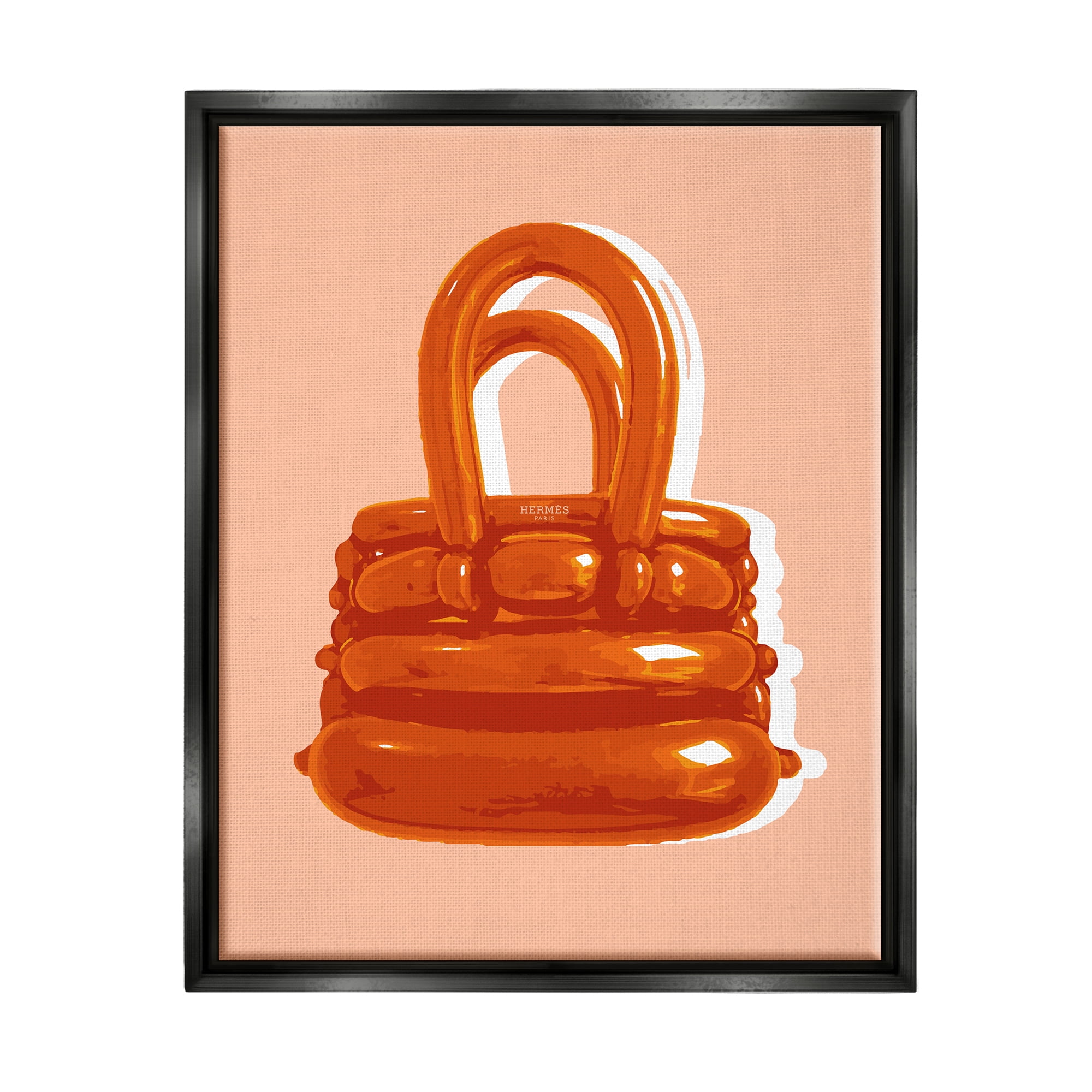 Stupell Industries Orange Modern Purse Abstract Painting Black Floater Framed Art Print Wall Art, 25 x 31