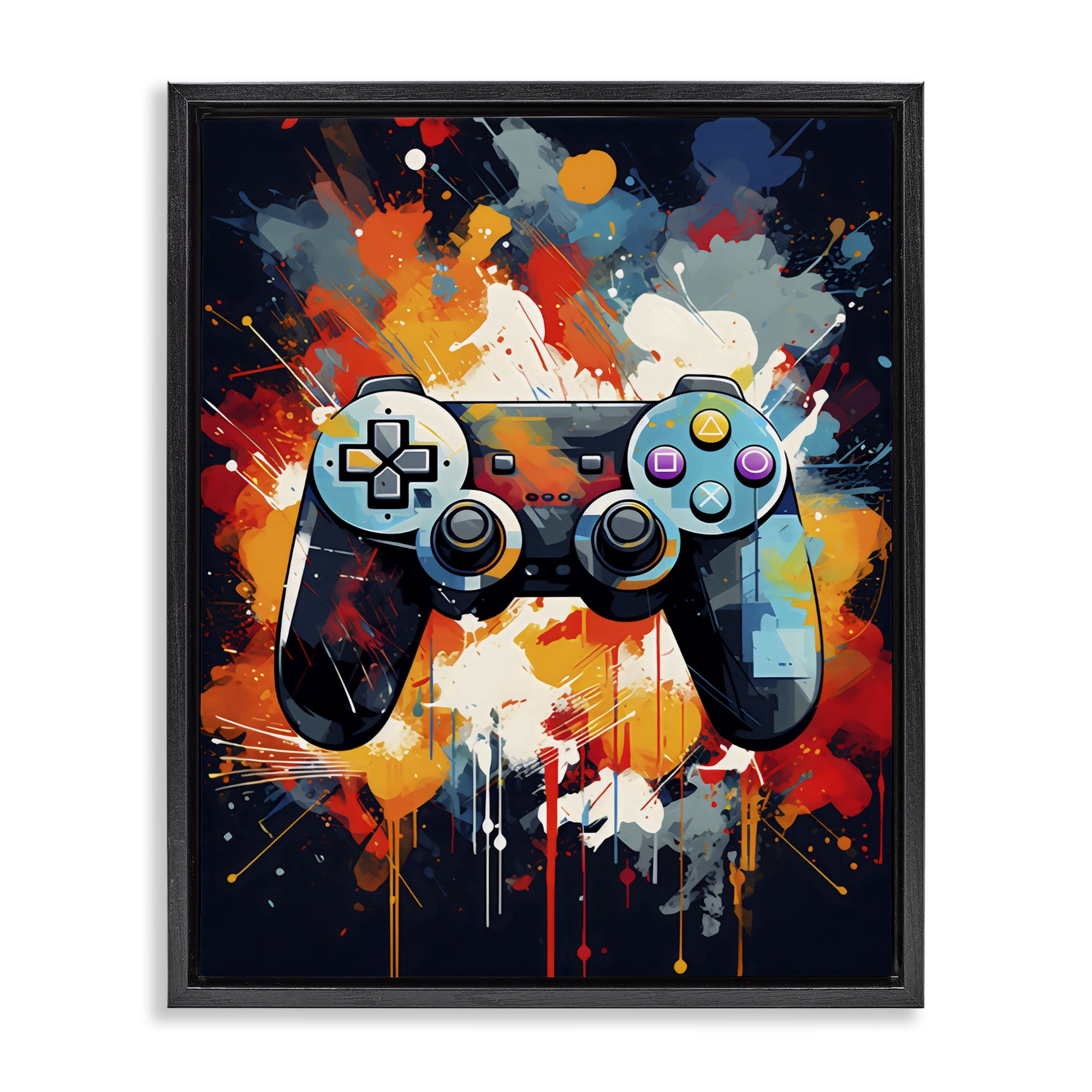 Stupell Industries Orange Paint Splash Gamer Black Framed Floater Canvas Wall Art, design by Creative Studio