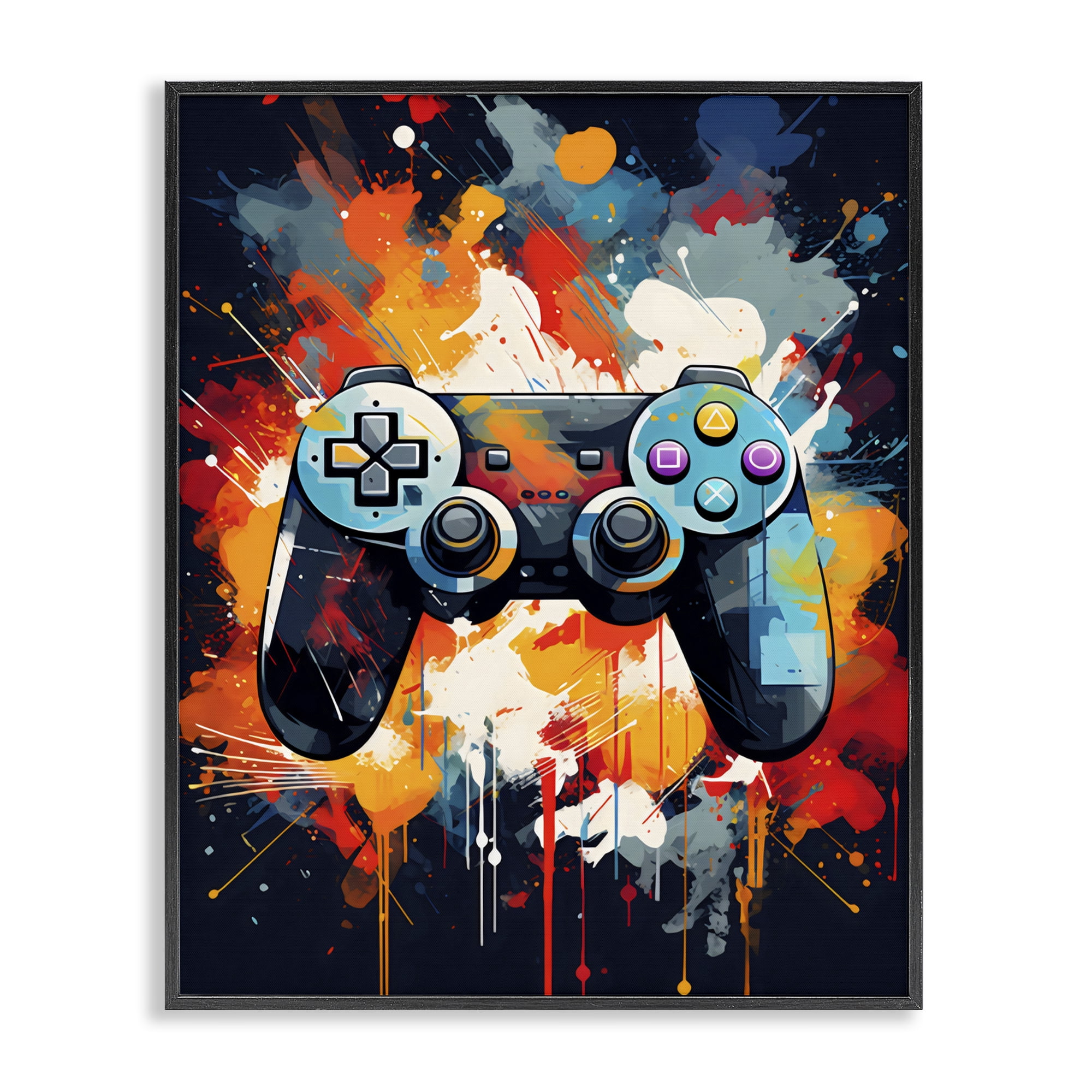 Stupell Industries Orange Paint Splash Gamer Black Framed Giclee Art, design by Creative Studio