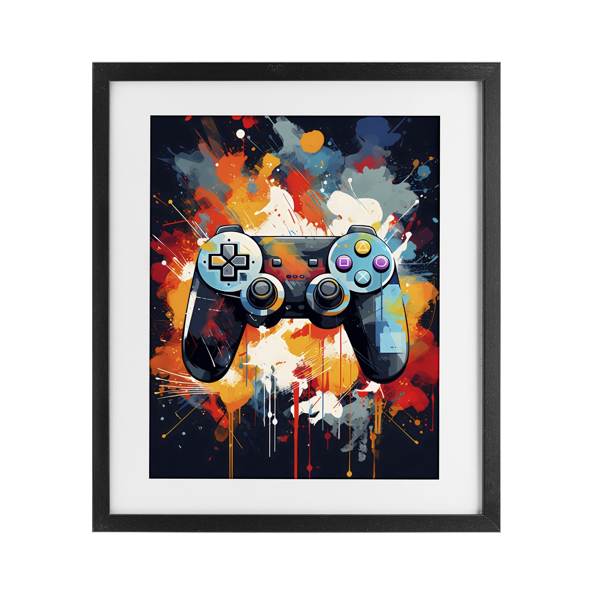 Stupell Industries Orange Paint Splash Gamer Black Framed Print Under Glass, design by Creative Studio
