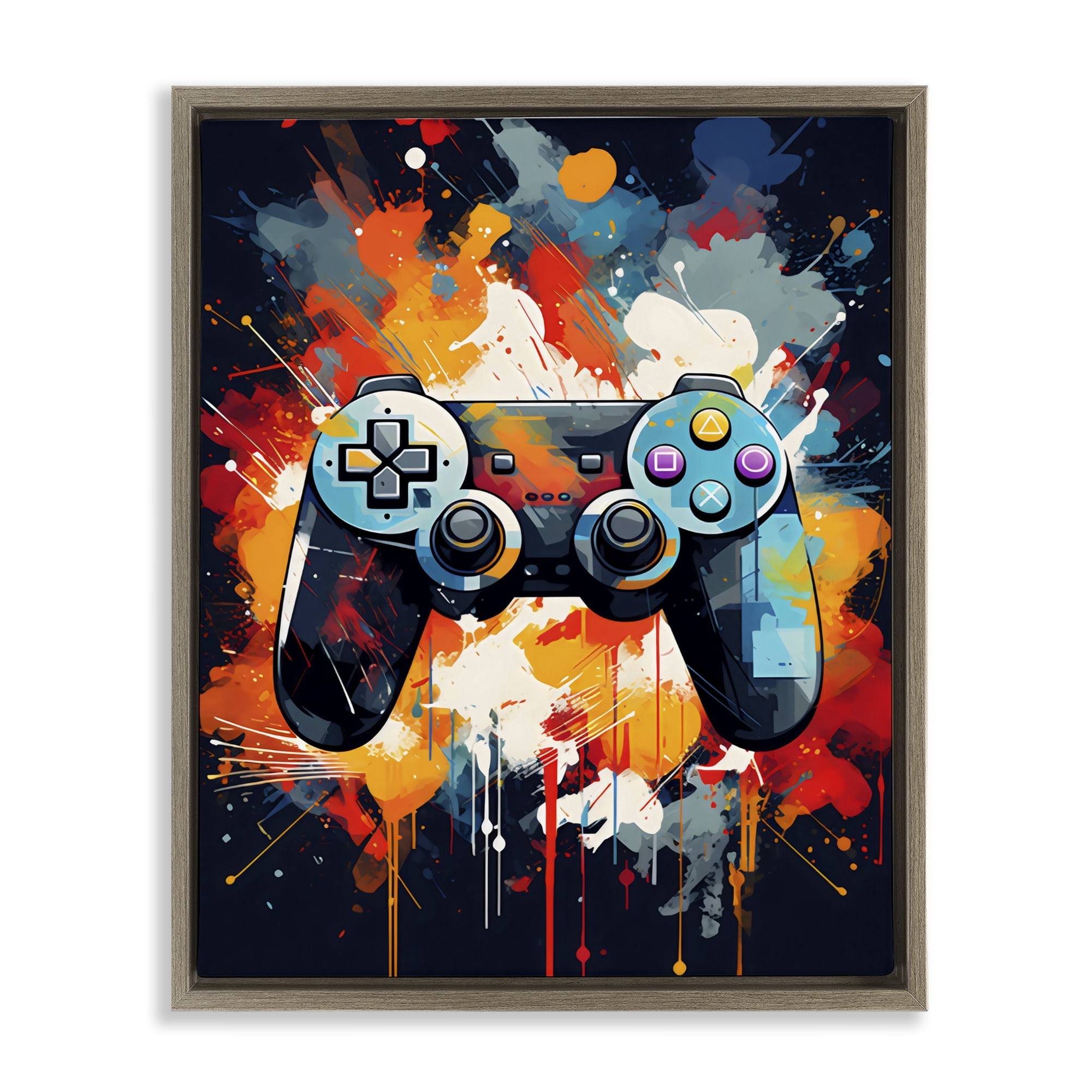 Stupell Industries Orange Paint Splash Gamer Brown Framed Floater Canvas Wall Art, design by Creative Studio