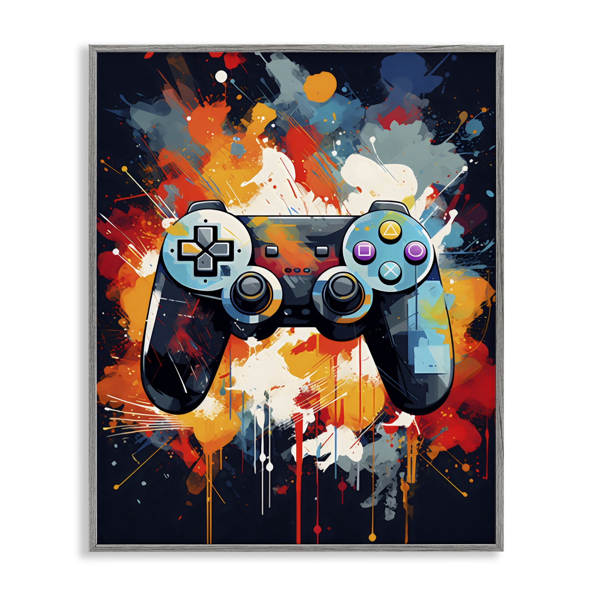 Stupell Industries Orange Paint Splash Gamer Gray Framed Giclee Art, design by Creative Studio