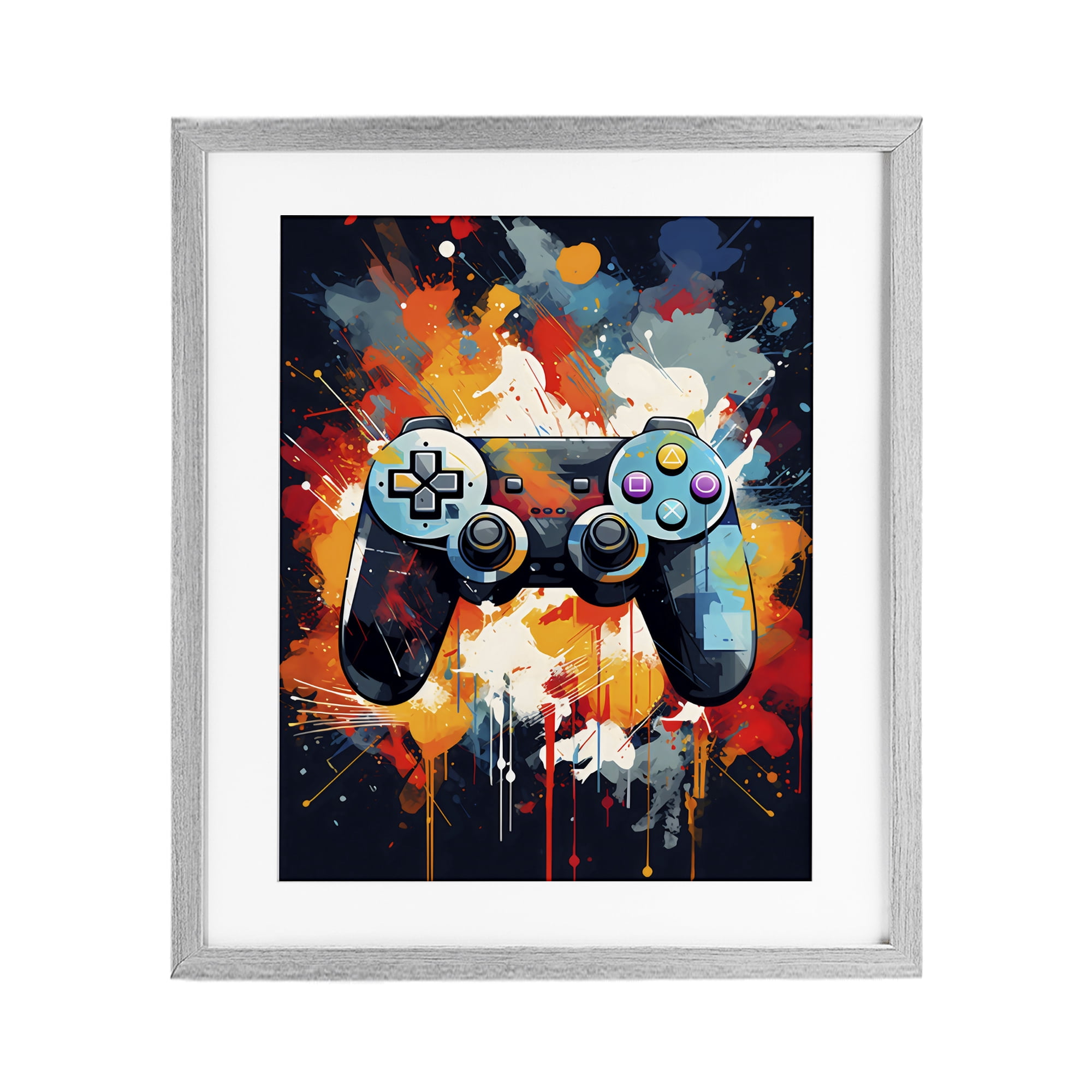 Stupell Industries Orange Paint Splash Gamer Gray Framed Print Under Glass, design by Creative Studio