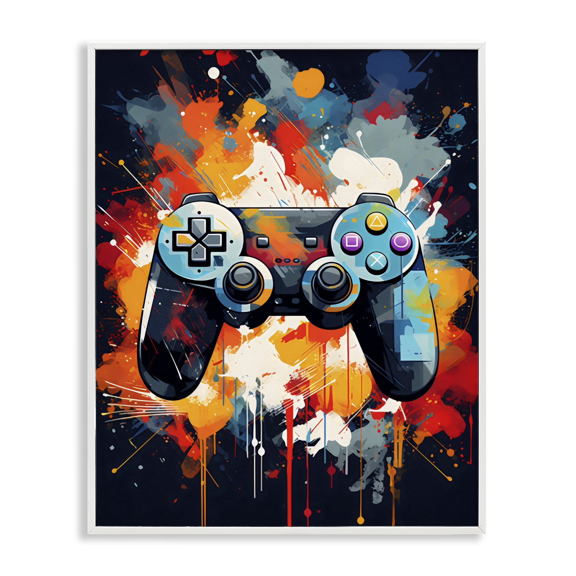 Stupell Industries Orange Paint Splash Gamer White Framed Giclee Art, design by Creative Studio