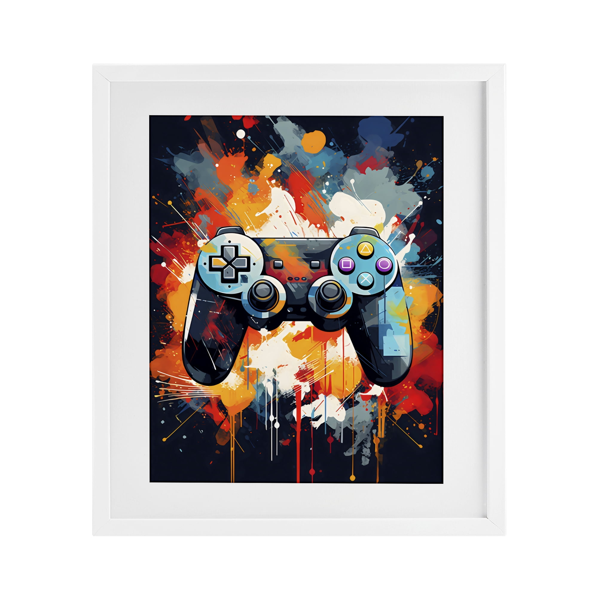 Stupell Industries Orange Paint Splash Gamer White Framed Print Under Glass, design by Creative Studio