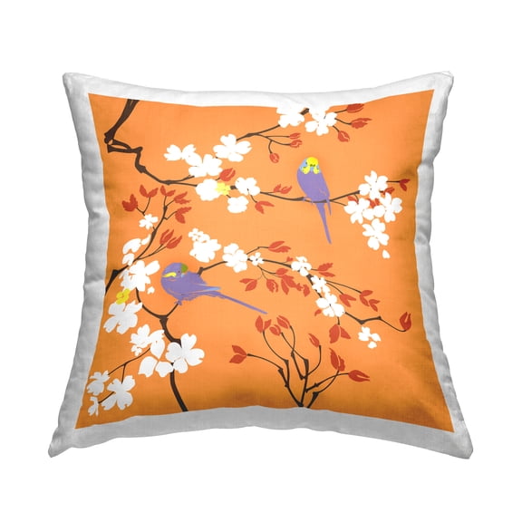 Stupell Industries Orange Parakeet Floral Nature Printed Throw Pillow Design by Evelia Designs