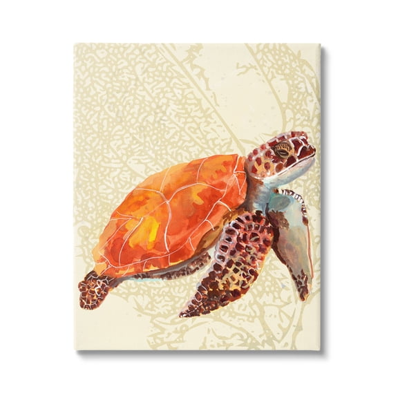 Stupell Industries Orange Sea Turtle Shell Abstract Botanical Collage Canvas Wall Art, 24 x 30, Design by Jadei Graphics