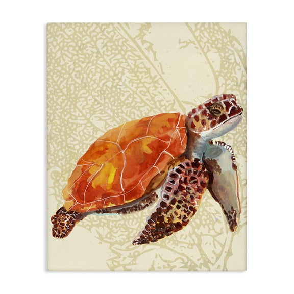 Stupell Industries Coastal Orange Sea Turtle Shell Abstract Botanical Collage Canvas Art, 30 x 40, by Jadei Graphics