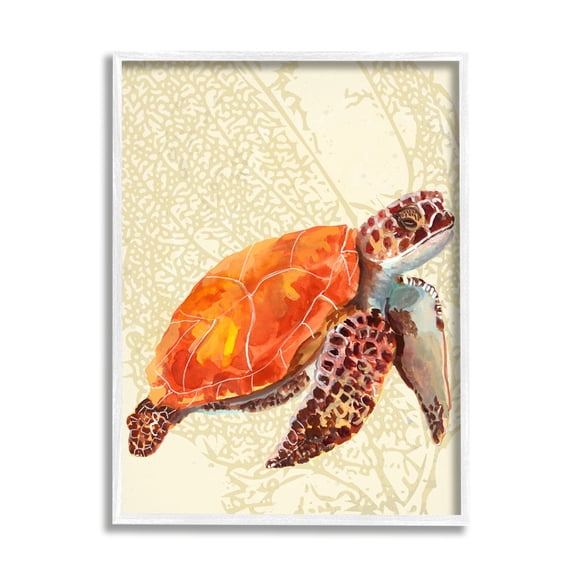 Stupell Industries Orange Sea Turtle Shell Abstract Botanical Collage Framed Wall Art, 16 x 20, Design by Jadei Graphics