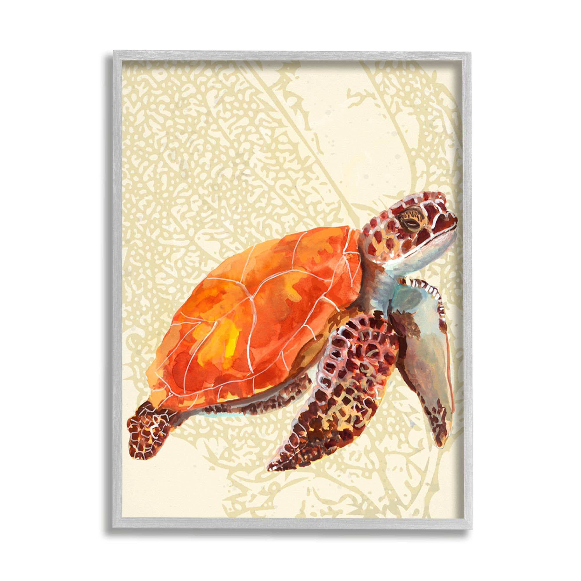 Stupell Industries Orange Sea Turtle Shell Abstract Botanical Collage Framed Wall Art, 24 x 30, Design by Jadei Graphics