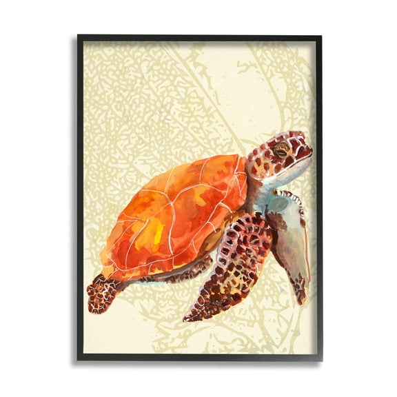 Stupell Industries Orange Sea Turtle Shell Abstract Botanical Collage Framed Wall Art, 24 x 30, Design by Jadei Graphics