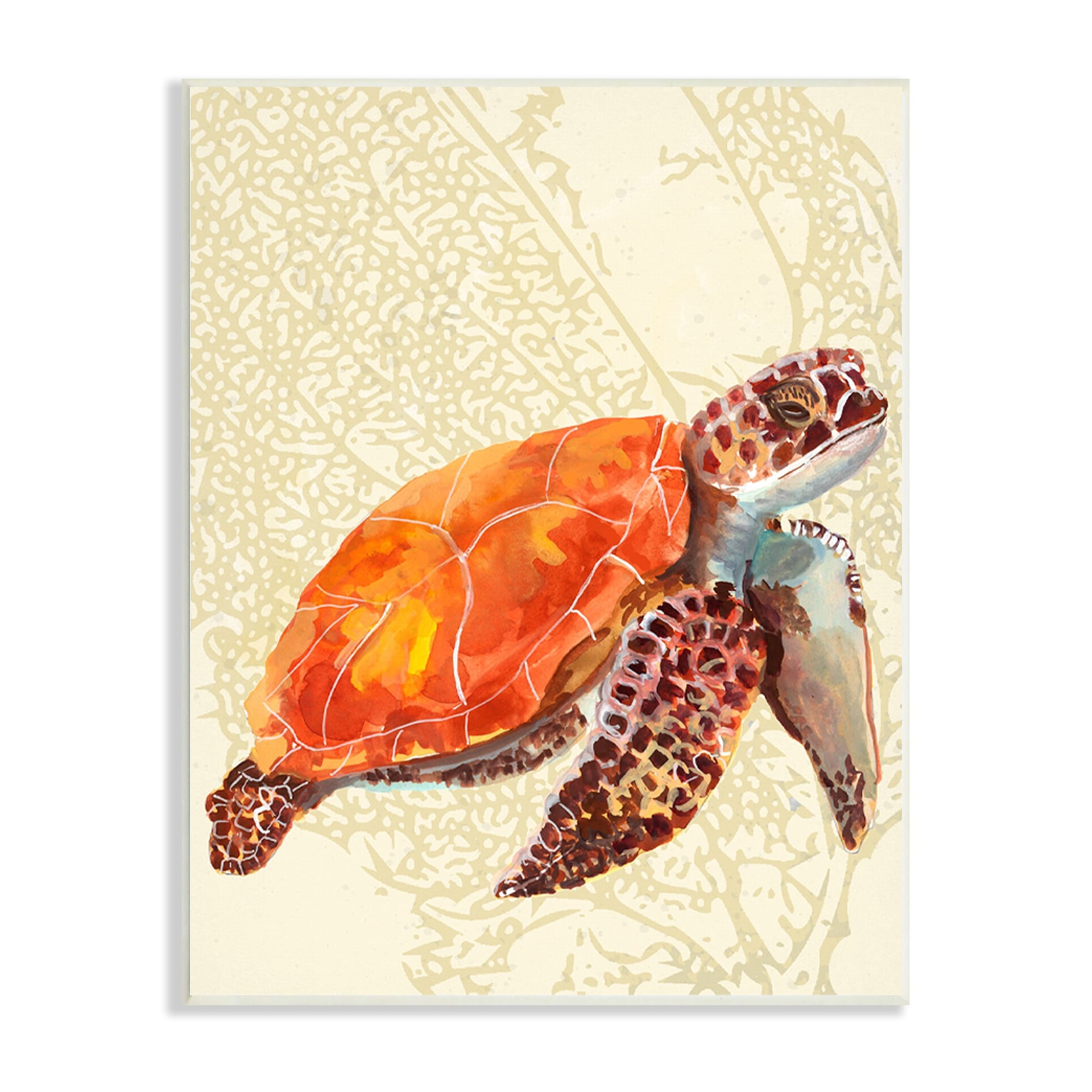 Stupell Industries Orange Sea Turtle Shell Abstract Botanical Collage Wood Wall Art, 10 x 15, Design by Jadei Graphics