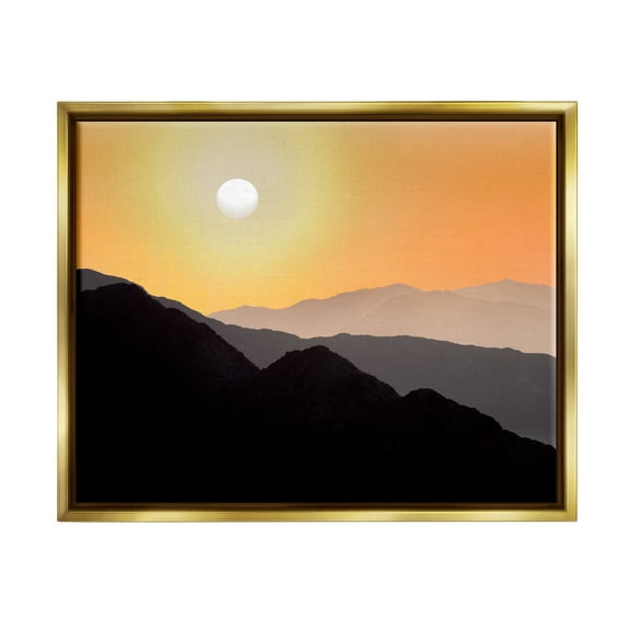 Stupell Industries Orange Sky Mountain Silhouettes Landscape Photography Gold Floater Framed Art Print Wall Art